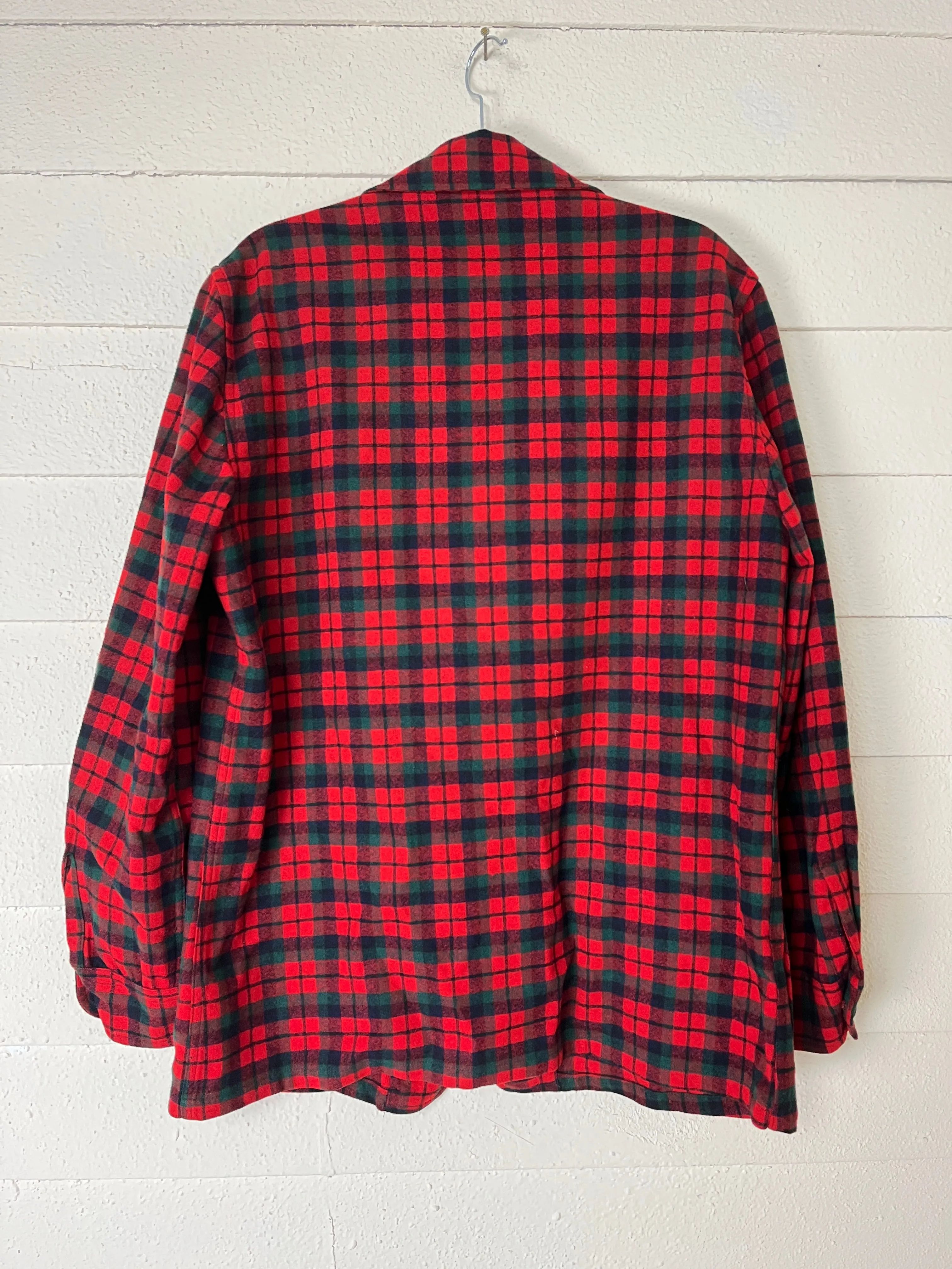1960s PENDLETON WOOL RED AND GREEN PLAID CHORE COAT - size large to 2x