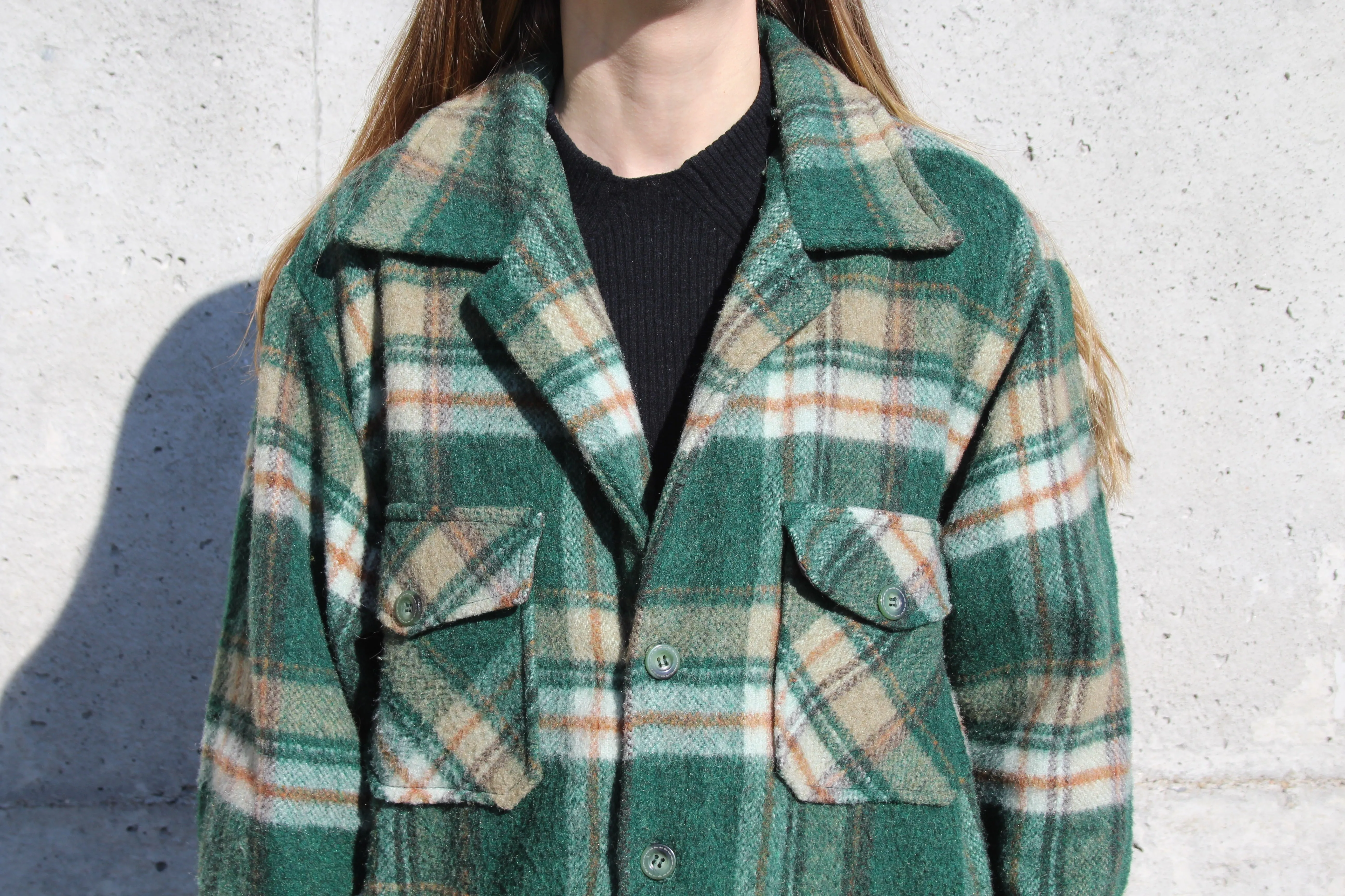70s Plaid Wool Jacket L/XL