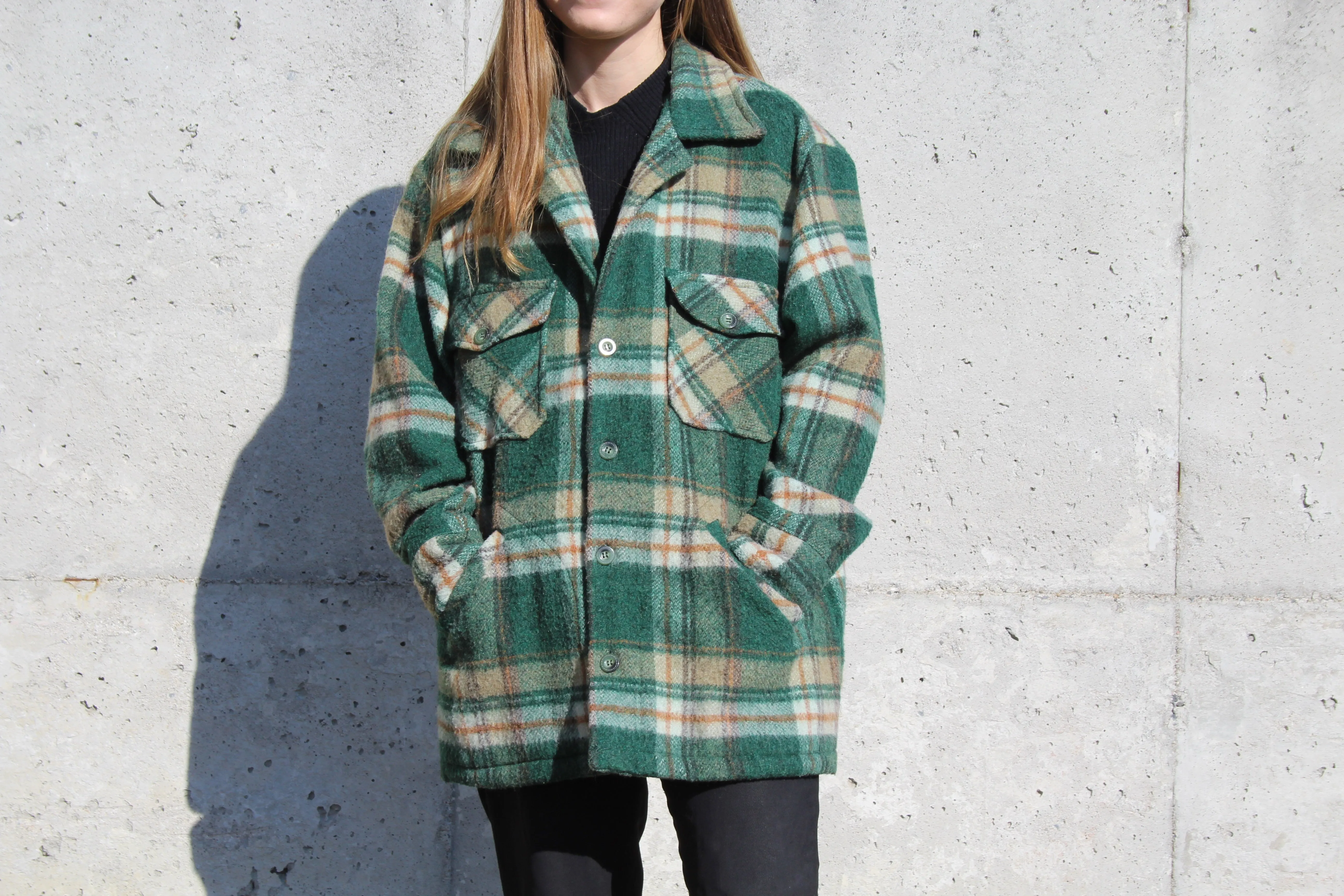 70s Plaid Wool Jacket L/XL