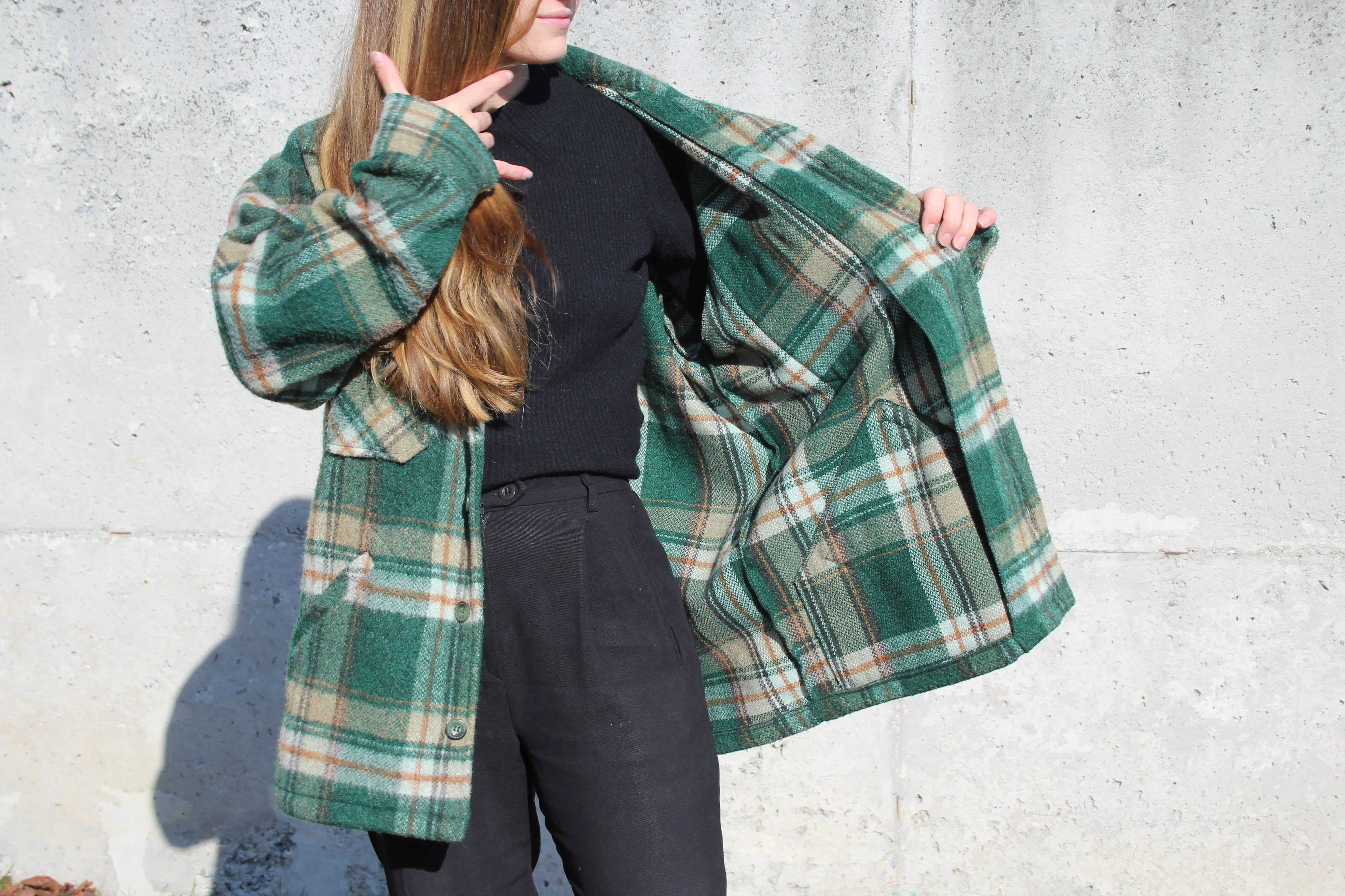 70s Plaid Wool Jacket L/XL