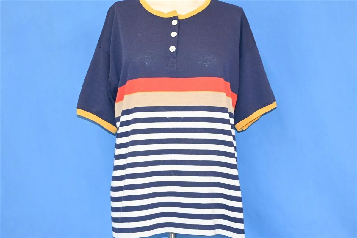 80s Jantzen Blue Striped Henley Ringer t-shirt Women's Large