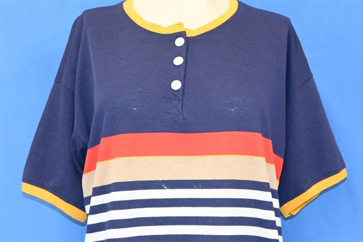 80s Jantzen Blue Striped Henley Ringer t-shirt Women's Large