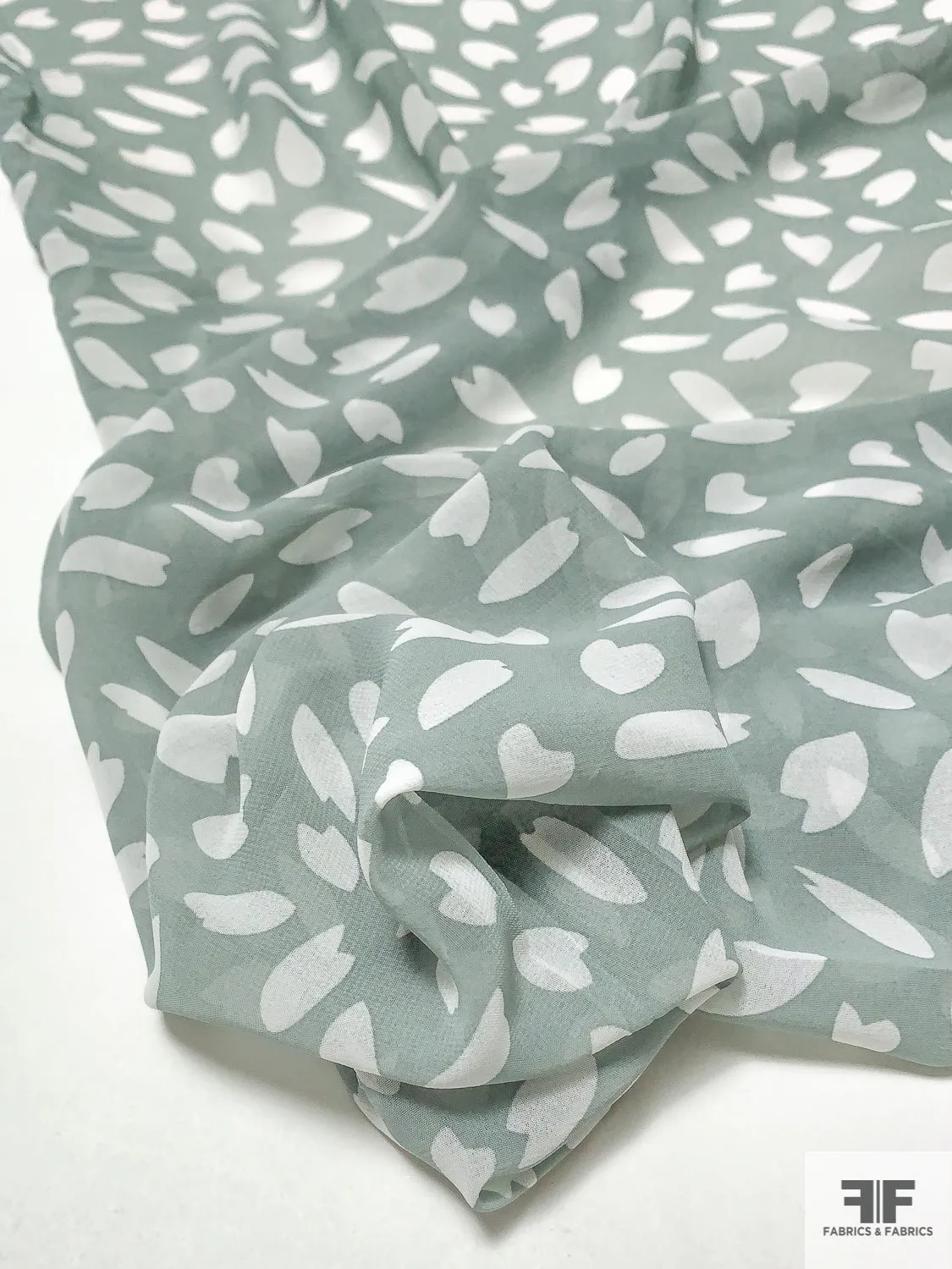 Animal-Like Pattern Printed Polyester Chiffon - Dusty Sage / White