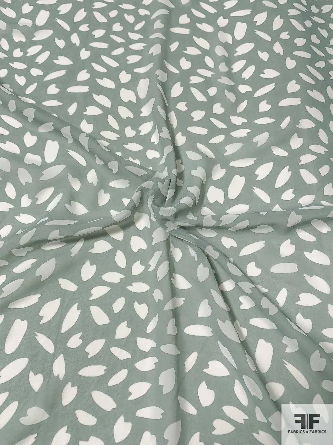 Animal-Like Pattern Printed Polyester Chiffon - Dusty Sage / White