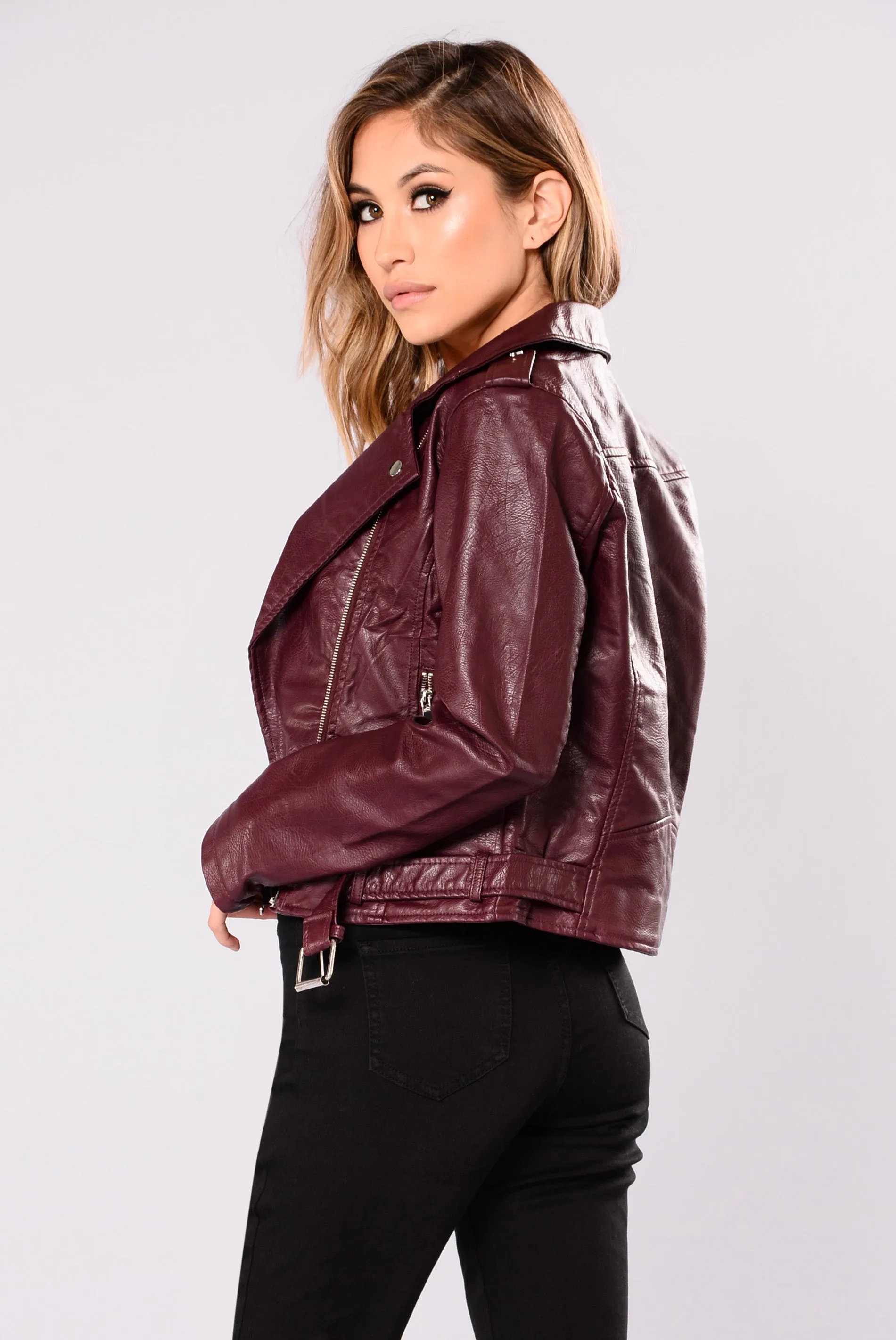 Araxie Vegan Leather Jacket - Burgundy