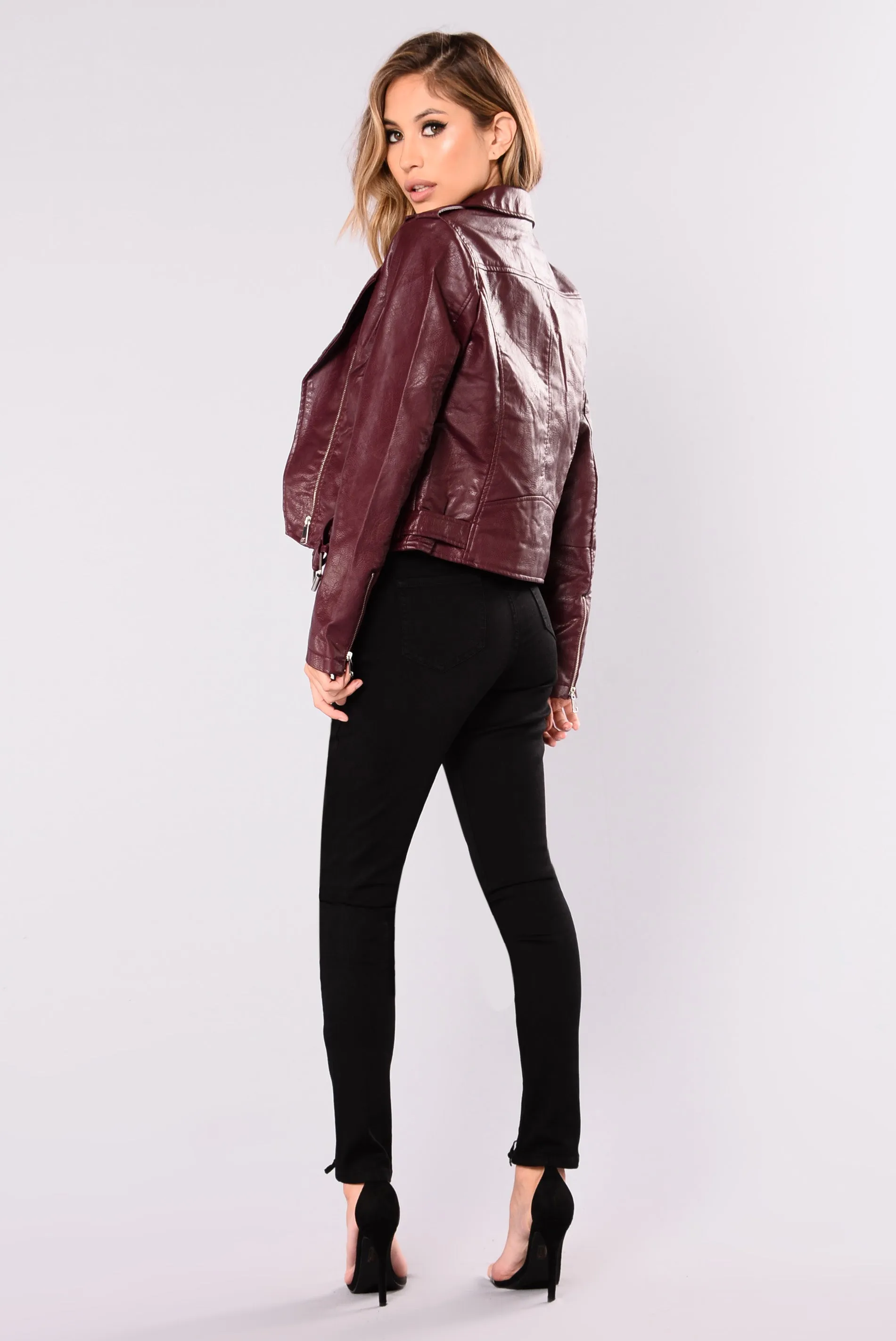 Araxie Vegan Leather Jacket - Burgundy