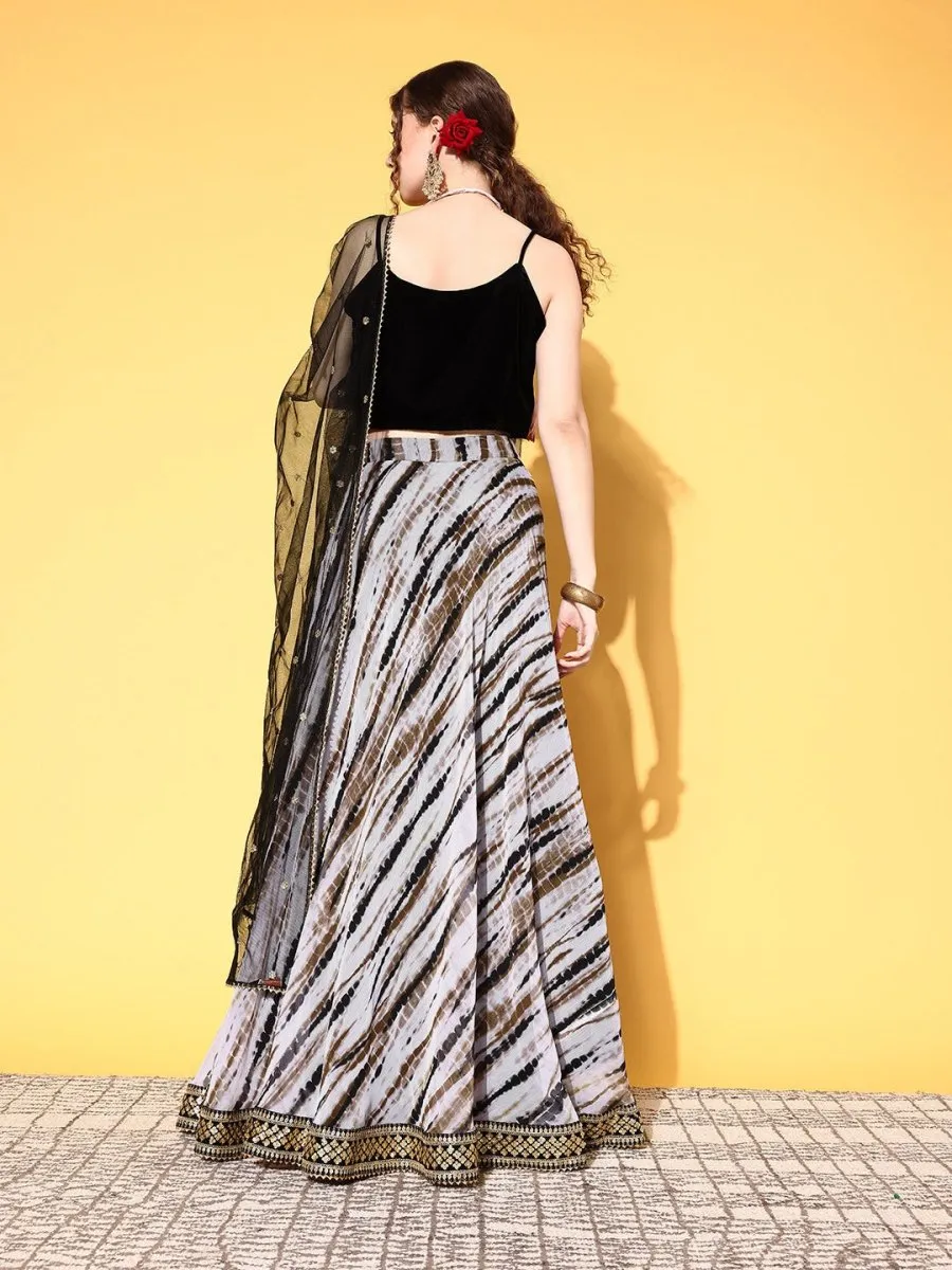 Black & White Embellished Semi-Stitched Lehenga & Unstitched Blouse With Dupatta
