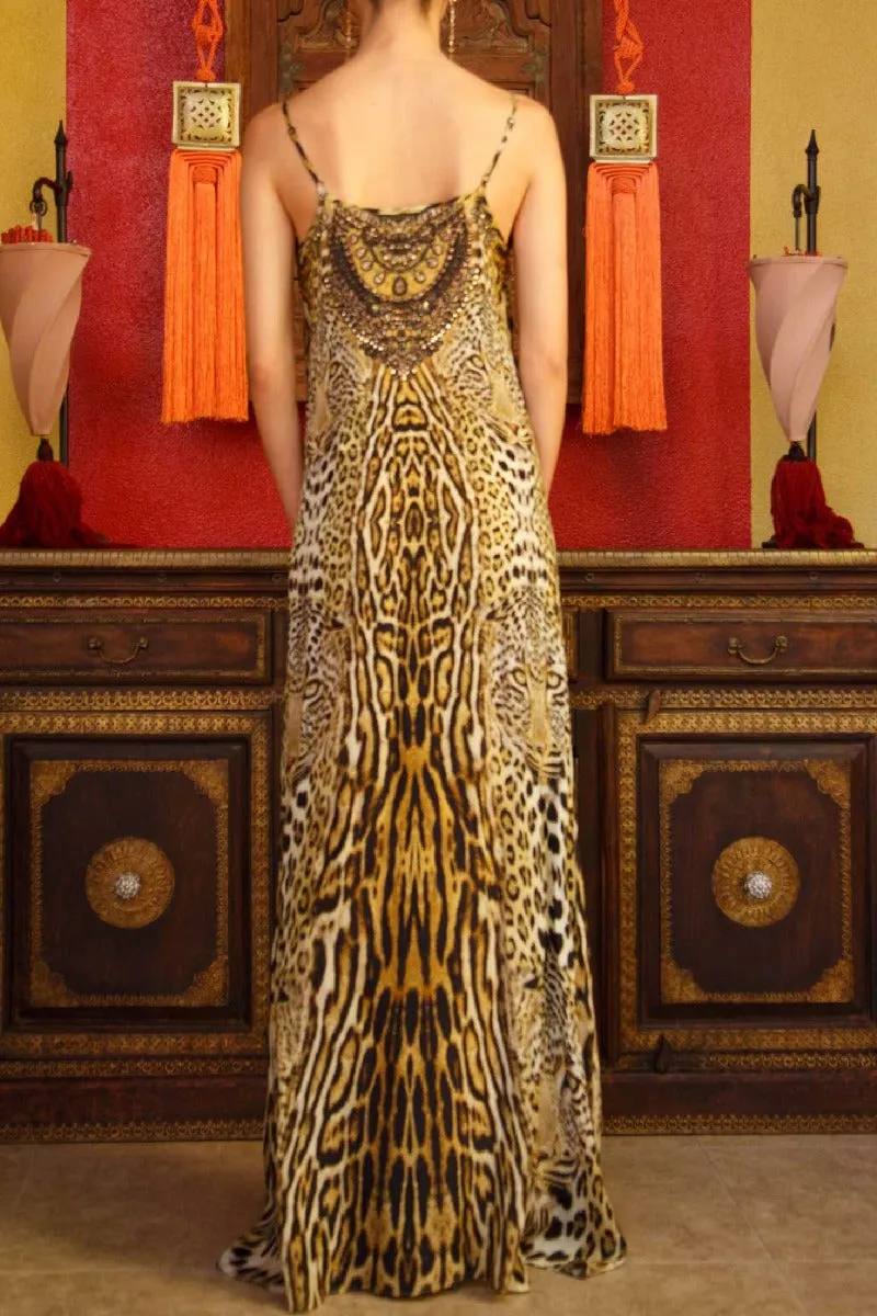 Black and Gold Cheetah Print Slip Dress