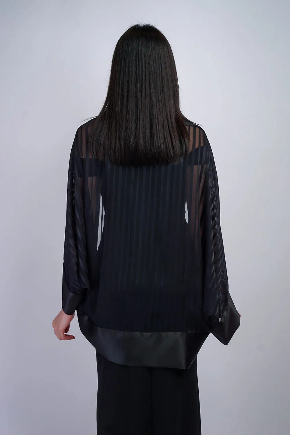 Black Stripes Silk Chiffon Cover Jacket
