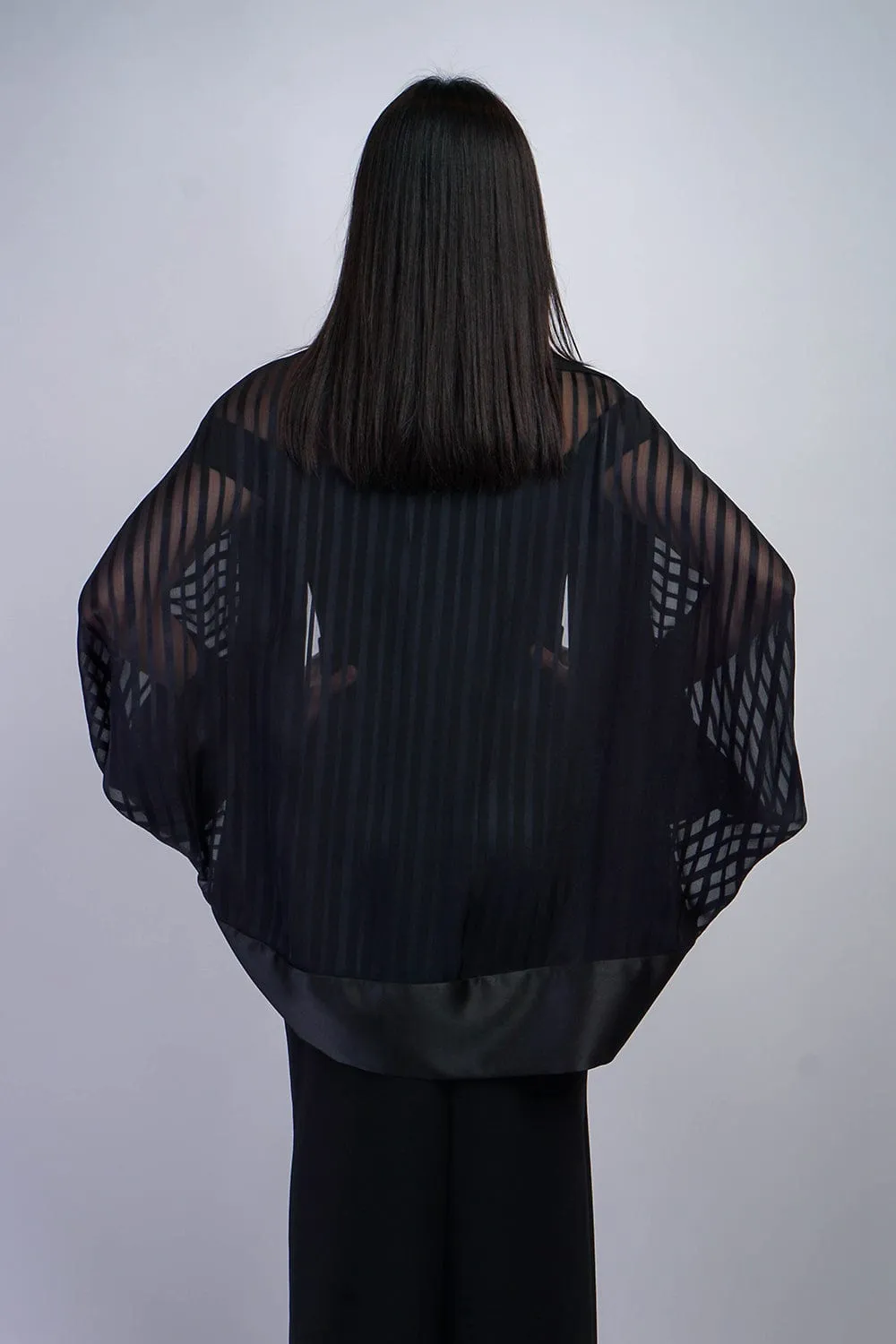 Black Stripes Silk Chiffon Cover Jacket