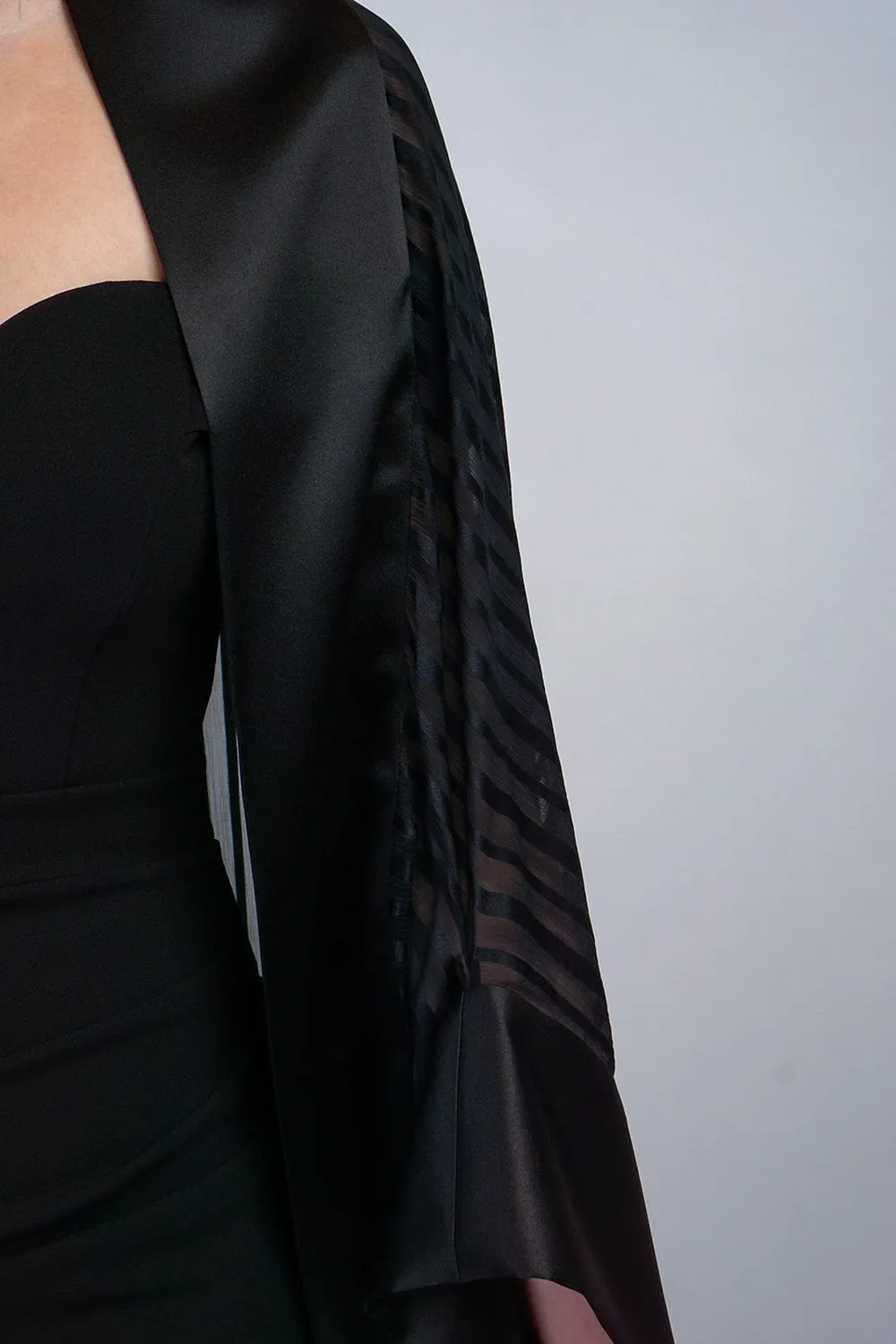 Black Stripes Silk Chiffon Cover Jacket