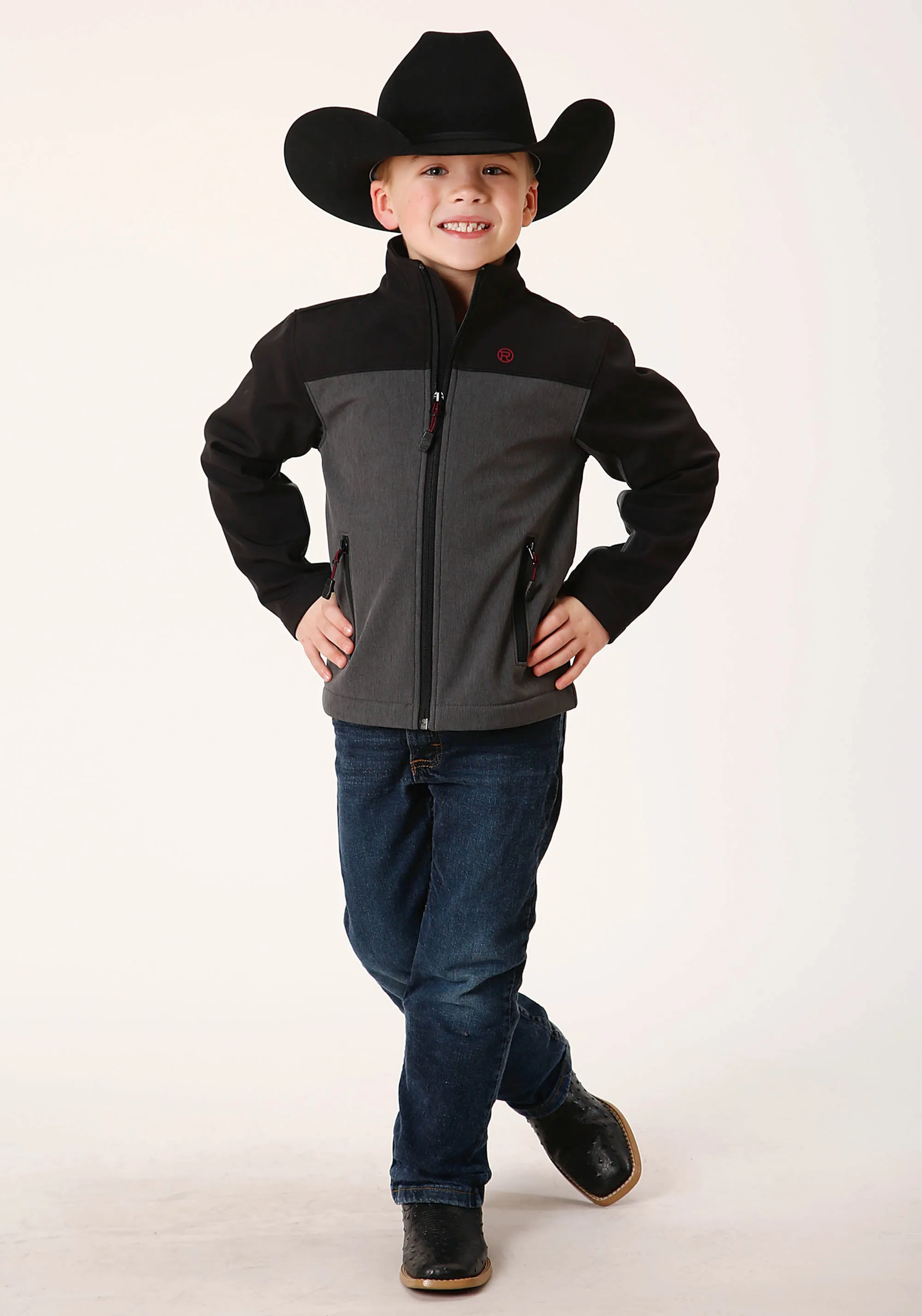 BOYS  GREY BLACK COMBO SOFT SHELL TECH JACKET