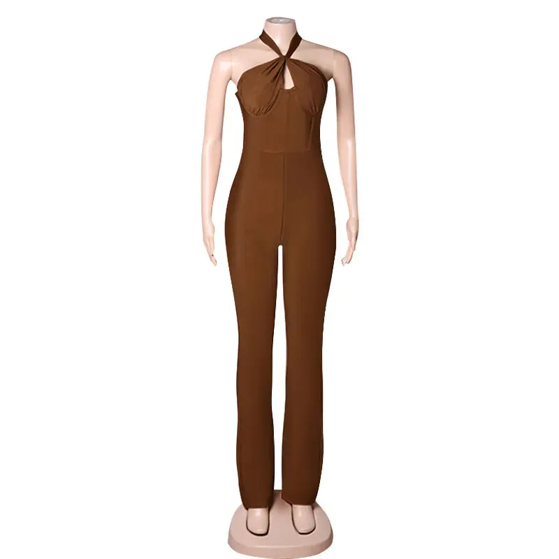 Brown Halter Backless Bodycon Dress