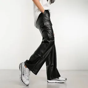 Casual Faux Leather Cargo Pants