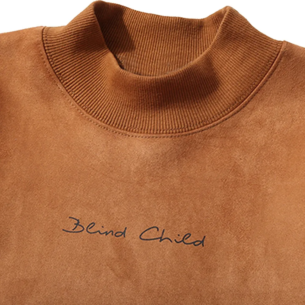 Casual Graphic Printed Faux Suede Long Sleeved Men Pullover Sweatshirt 8722