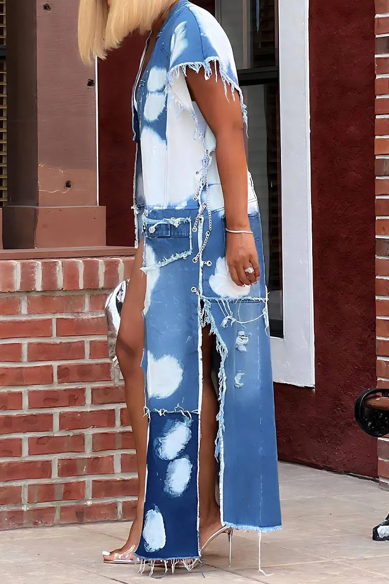CH0282 Distressed Denim Vest Jacket