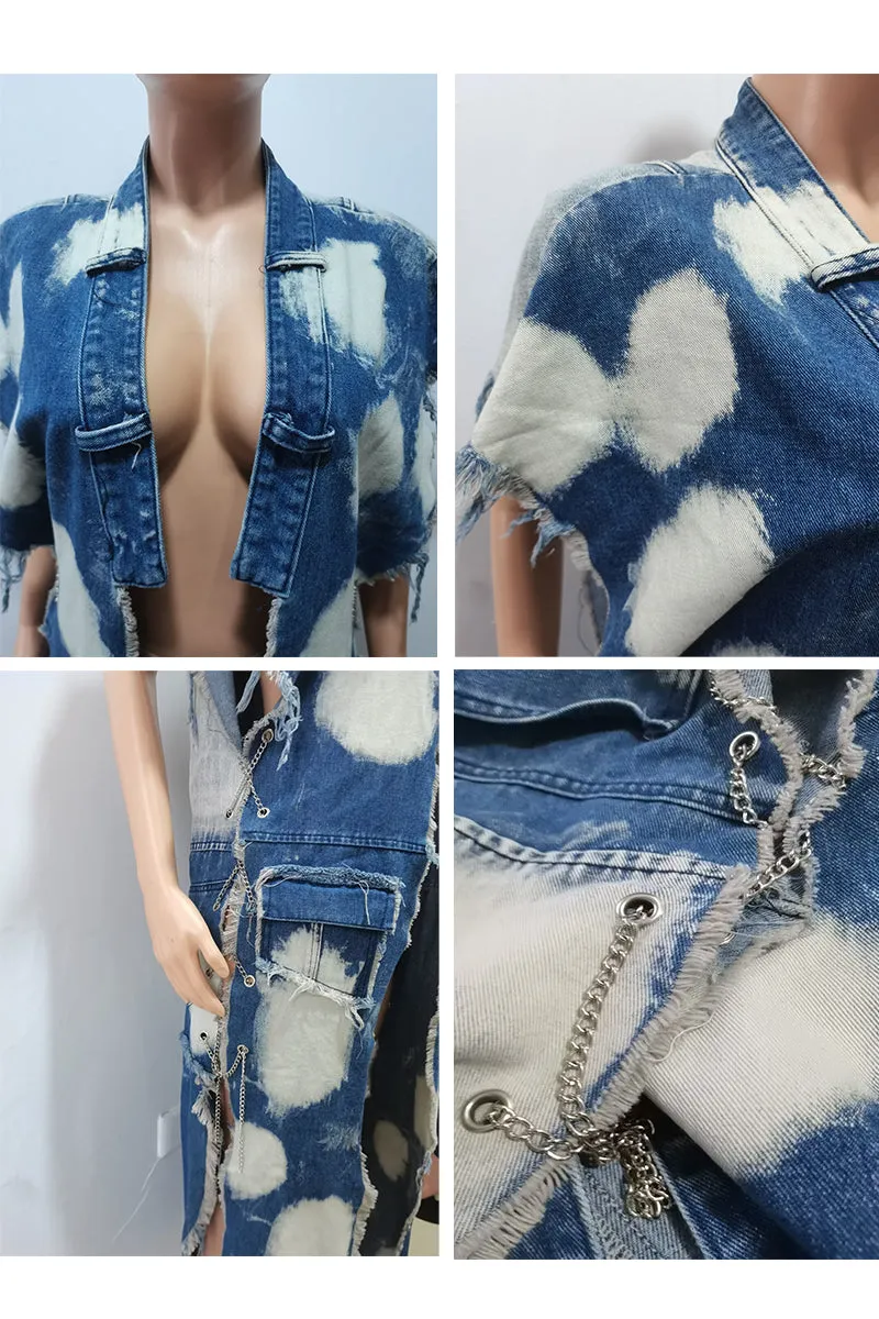 CH0282 Distressed Denim Vest Jacket
