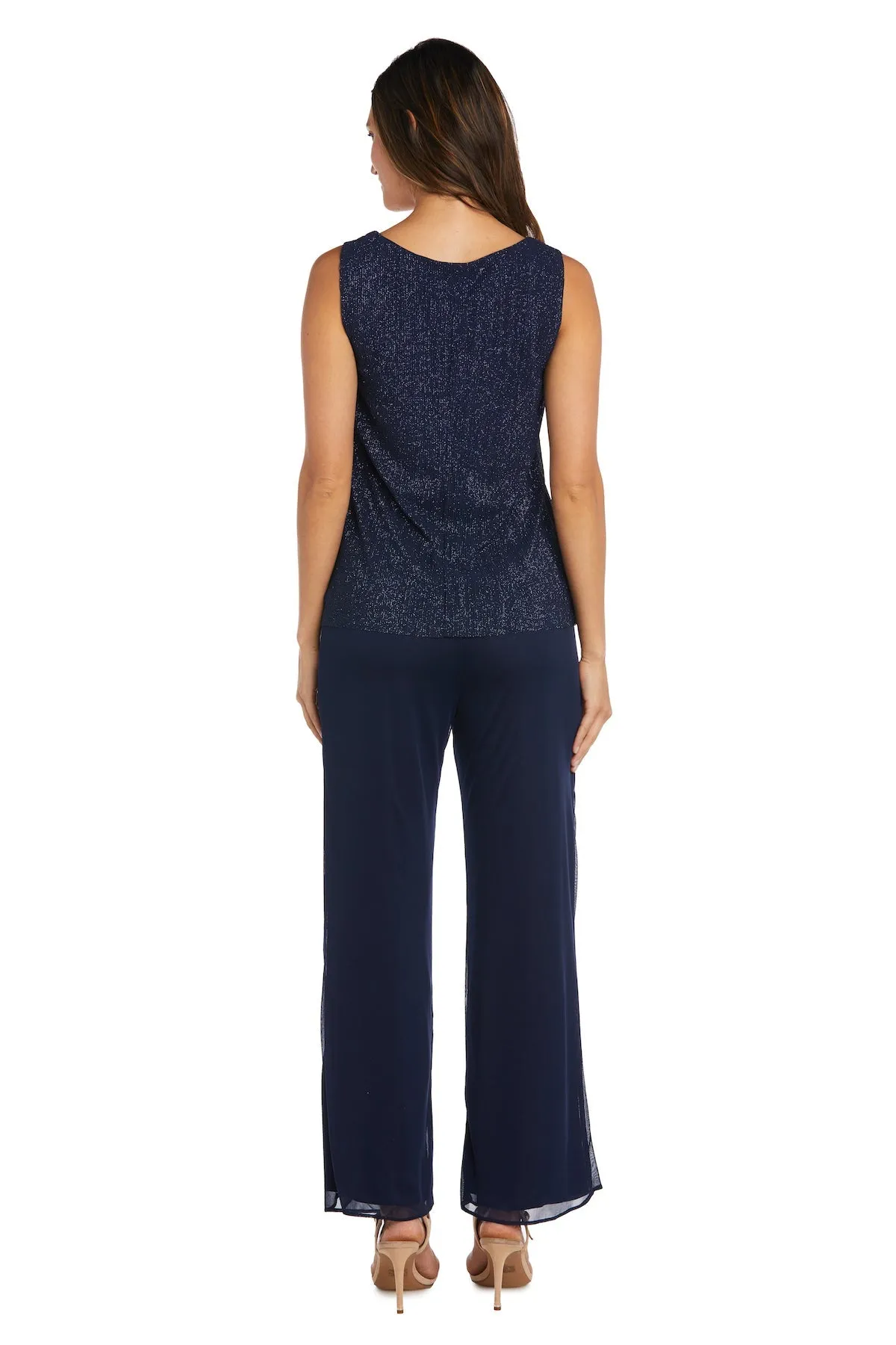 Crinkle Chiffon Three-Piece Pant Set with Beaded Neckline