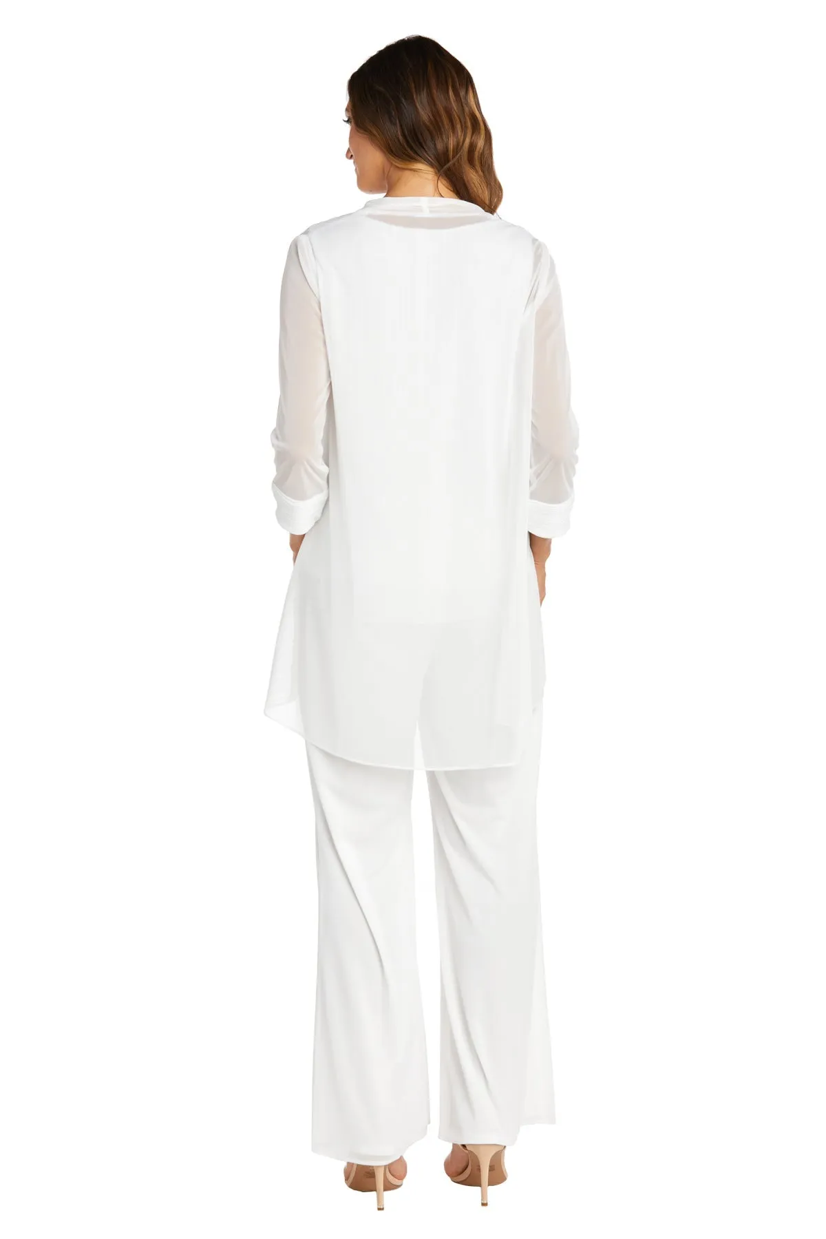 Crinkle Chiffon Three-Piece Pant Set with Beaded Neckline