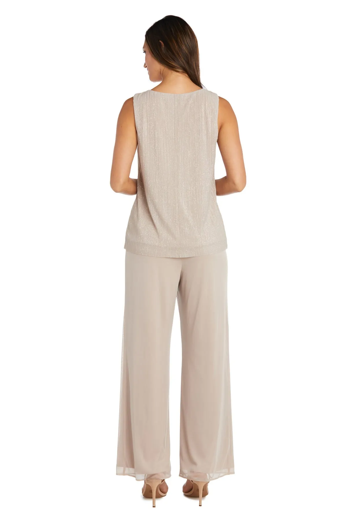 Crinkle Chiffon Three-Piece Pant Set with Beaded Neckline
