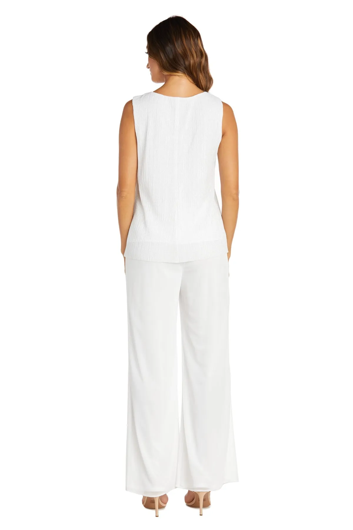 Crinkle Chiffon Three-Piece Pant Set with Beaded Neckline