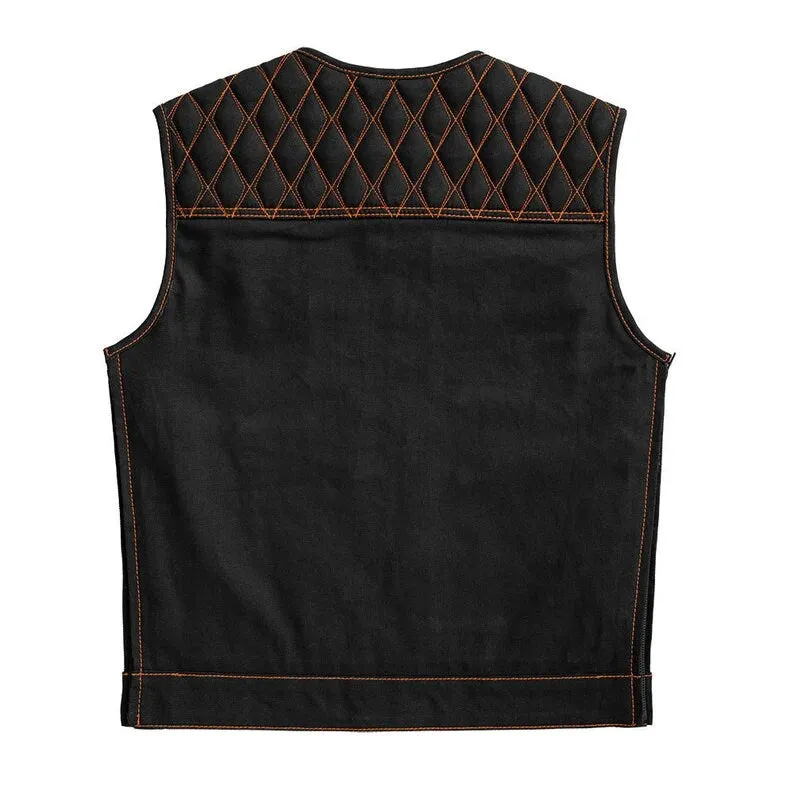 Denim Biker Vest, Hunt Club Leather Builder Diamond Quilted Custom Biker Vest, Paisley Vest