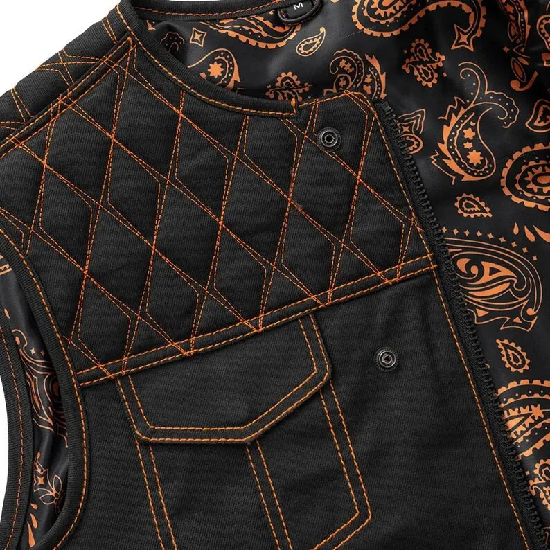 Denim Biker Vest, Hunt Club Leather Builder Diamond Quilted Custom Biker Vest, Paisley Vest