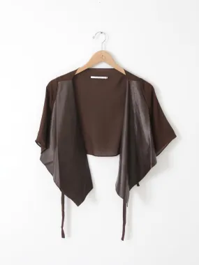 Elaine Kim leather & chiffon crop jacket