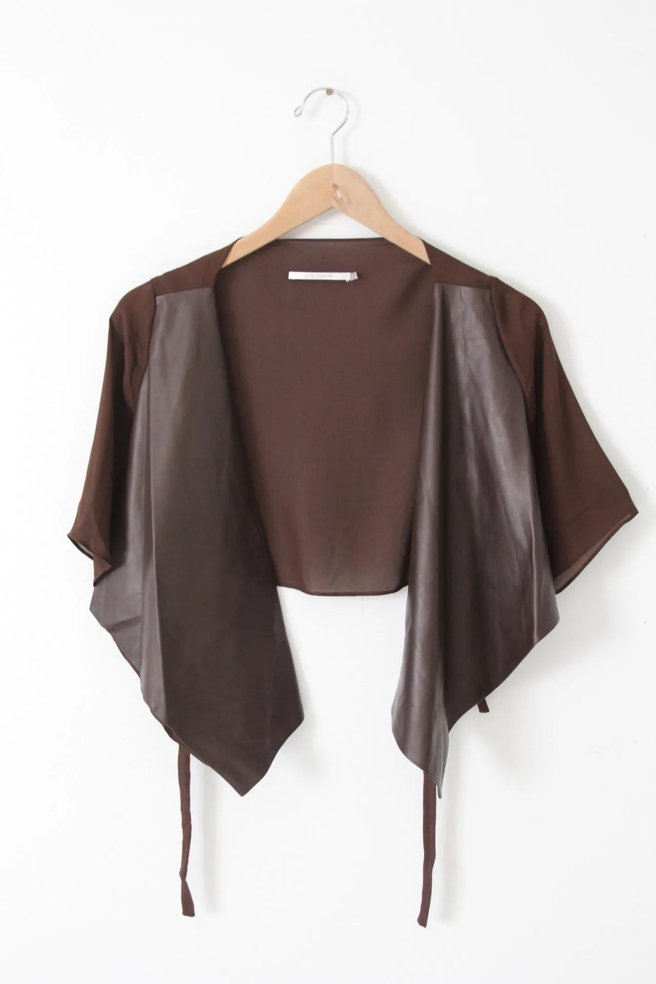 Elaine Kim leather & chiffon crop jacket