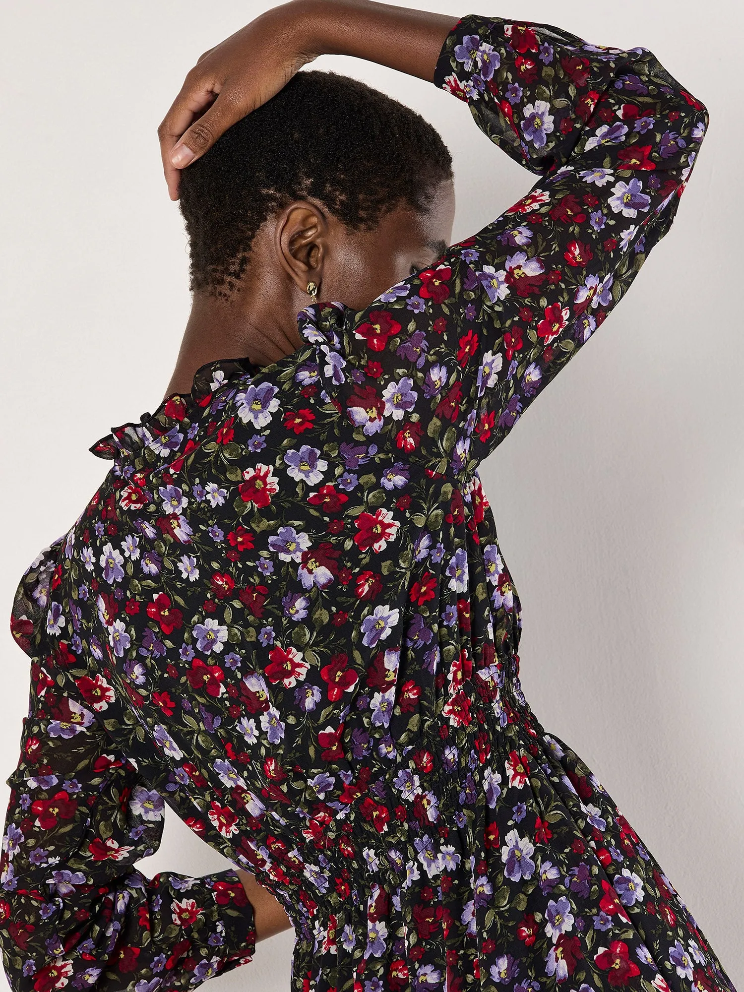 Floral Ruffle Chiffon Mini Dress