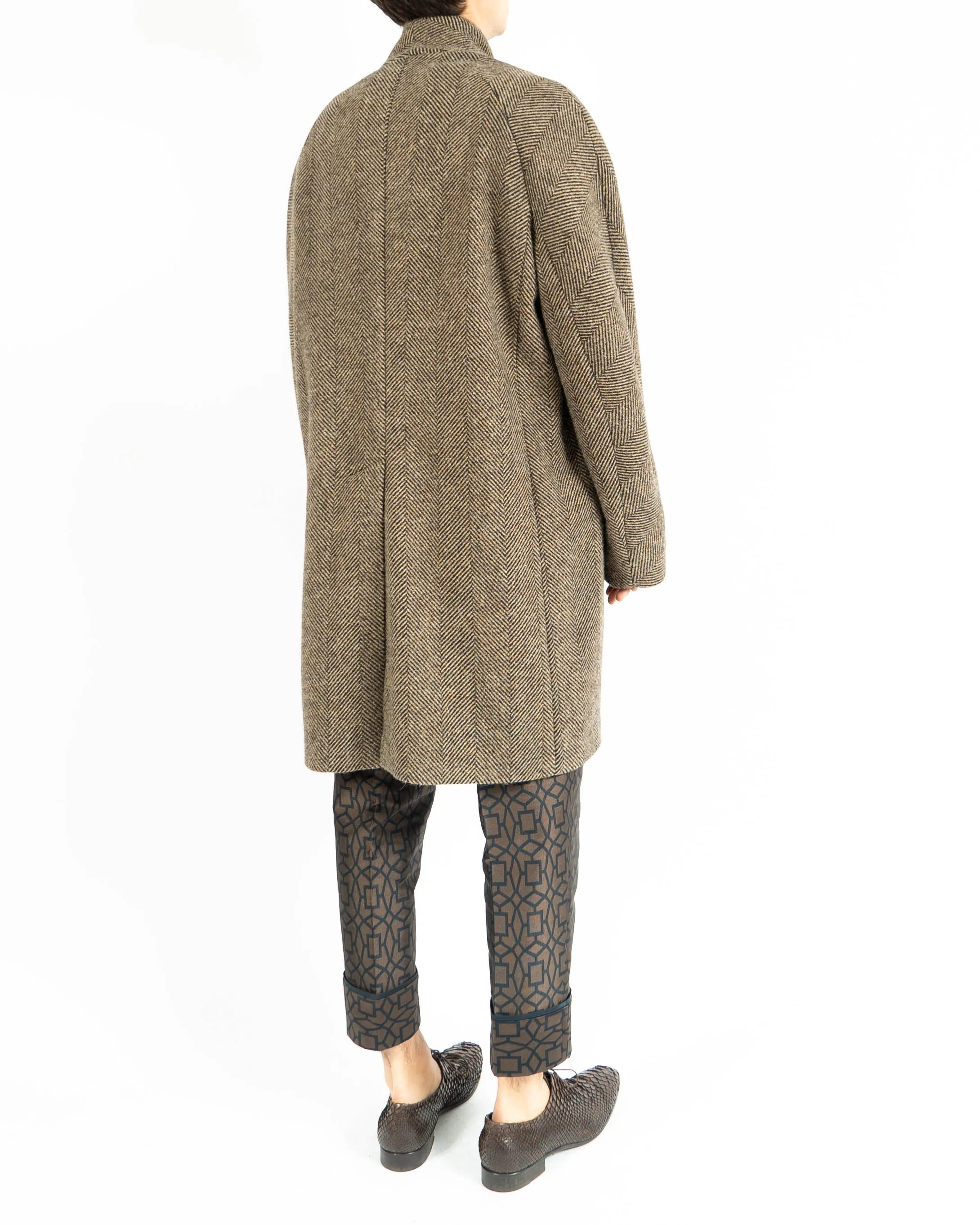 FW15 Brown Wool Chevron Overcoat