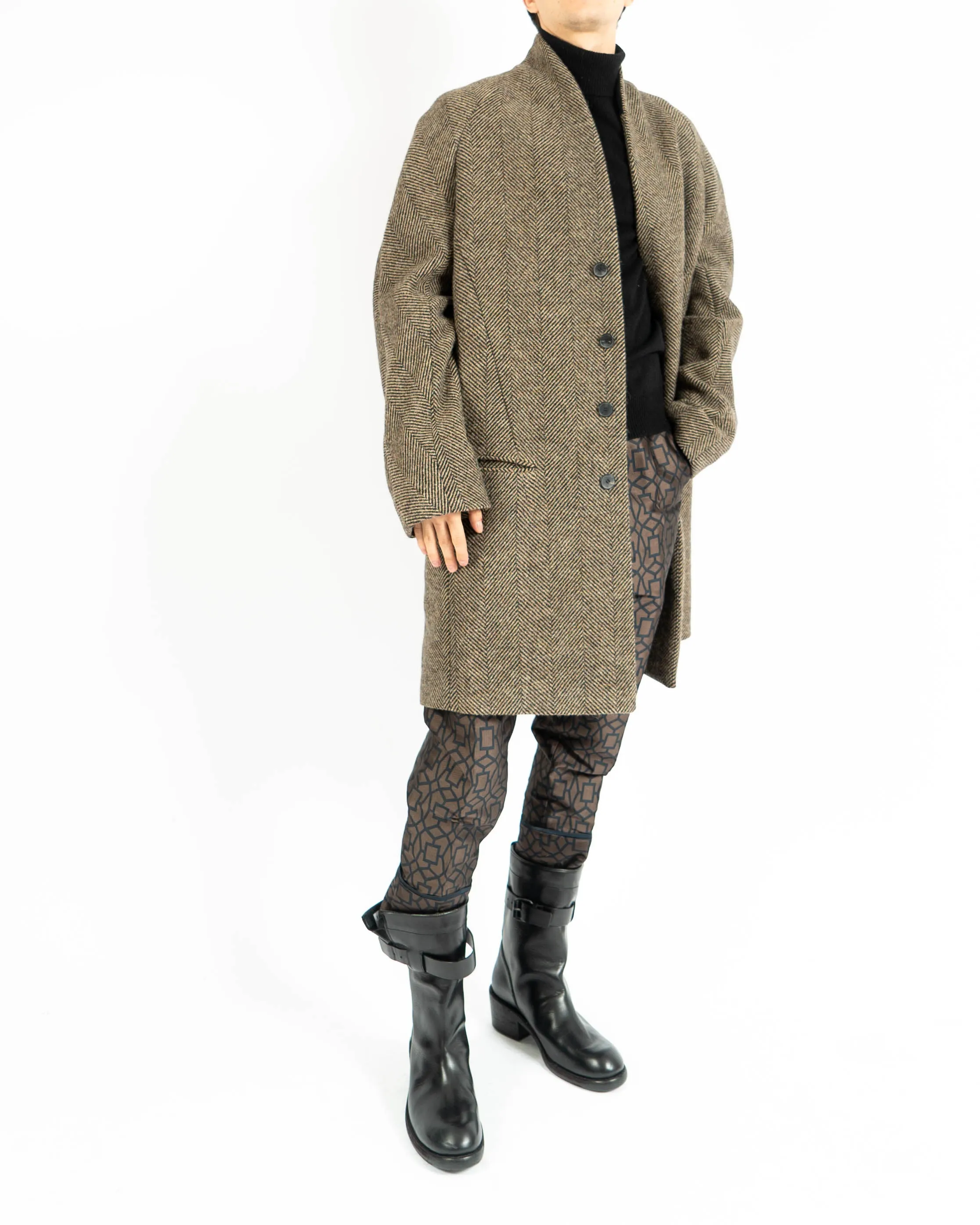 FW15 Brown Wool Chevron Overcoat