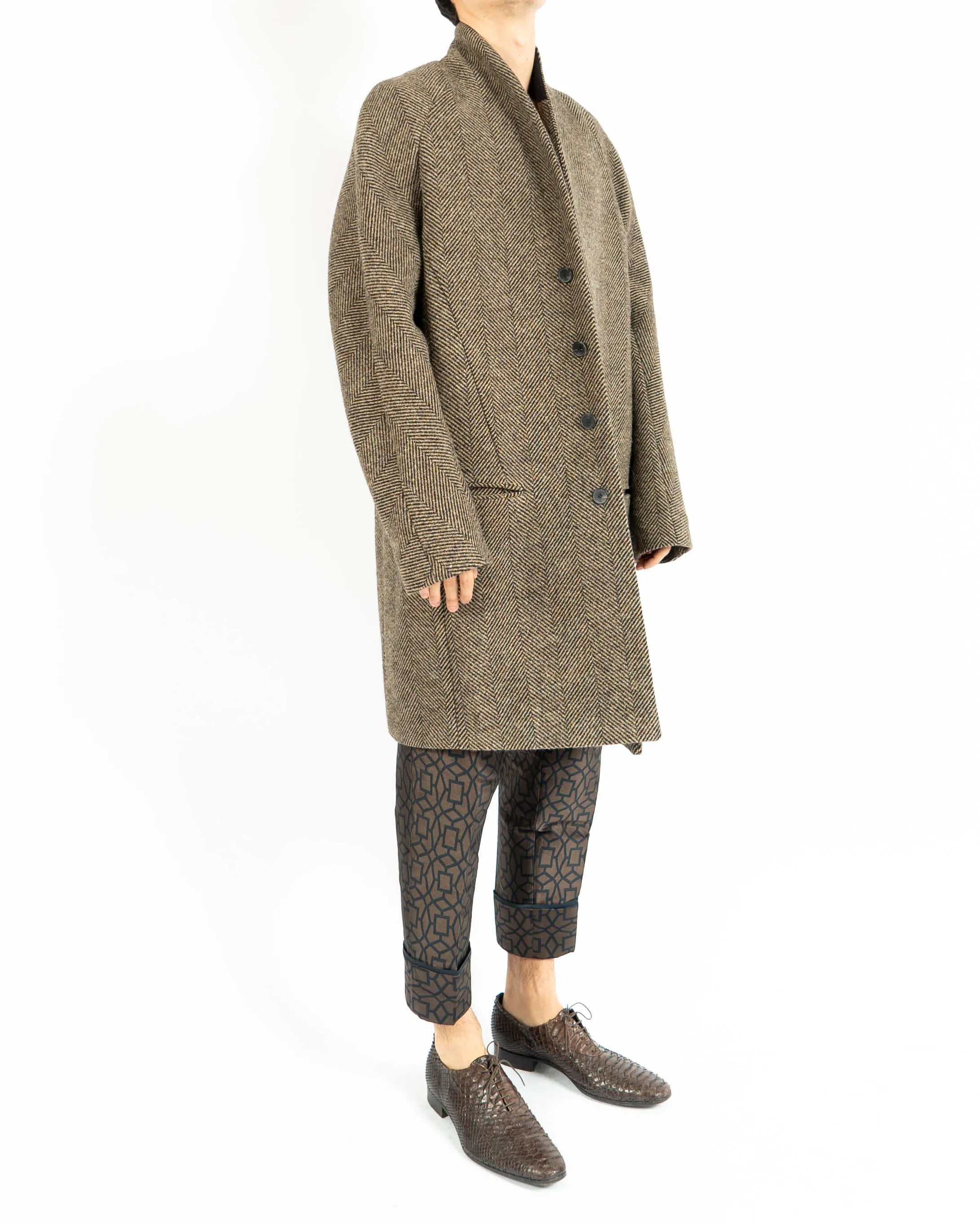 FW15 Brown Wool Chevron Overcoat