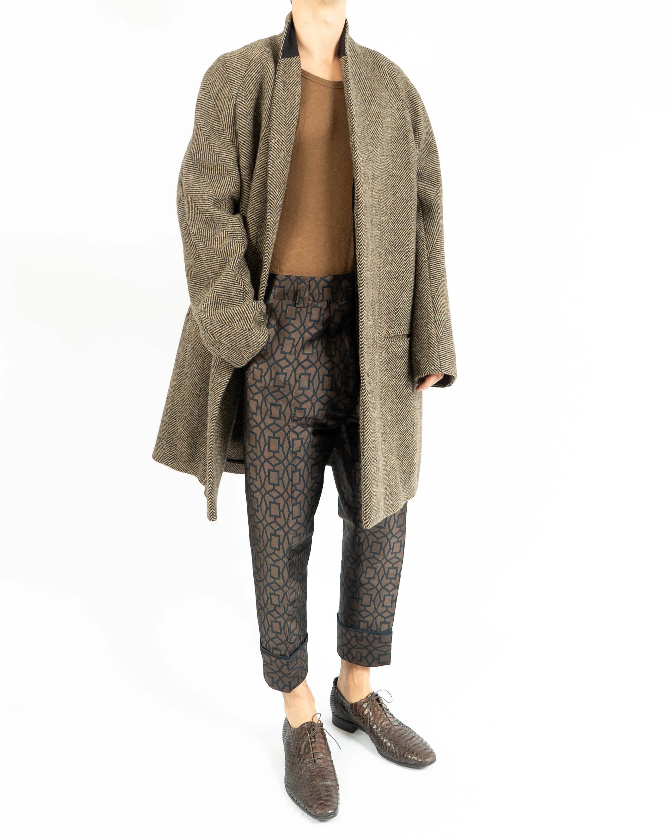FW15 Brown Wool Chevron Overcoat