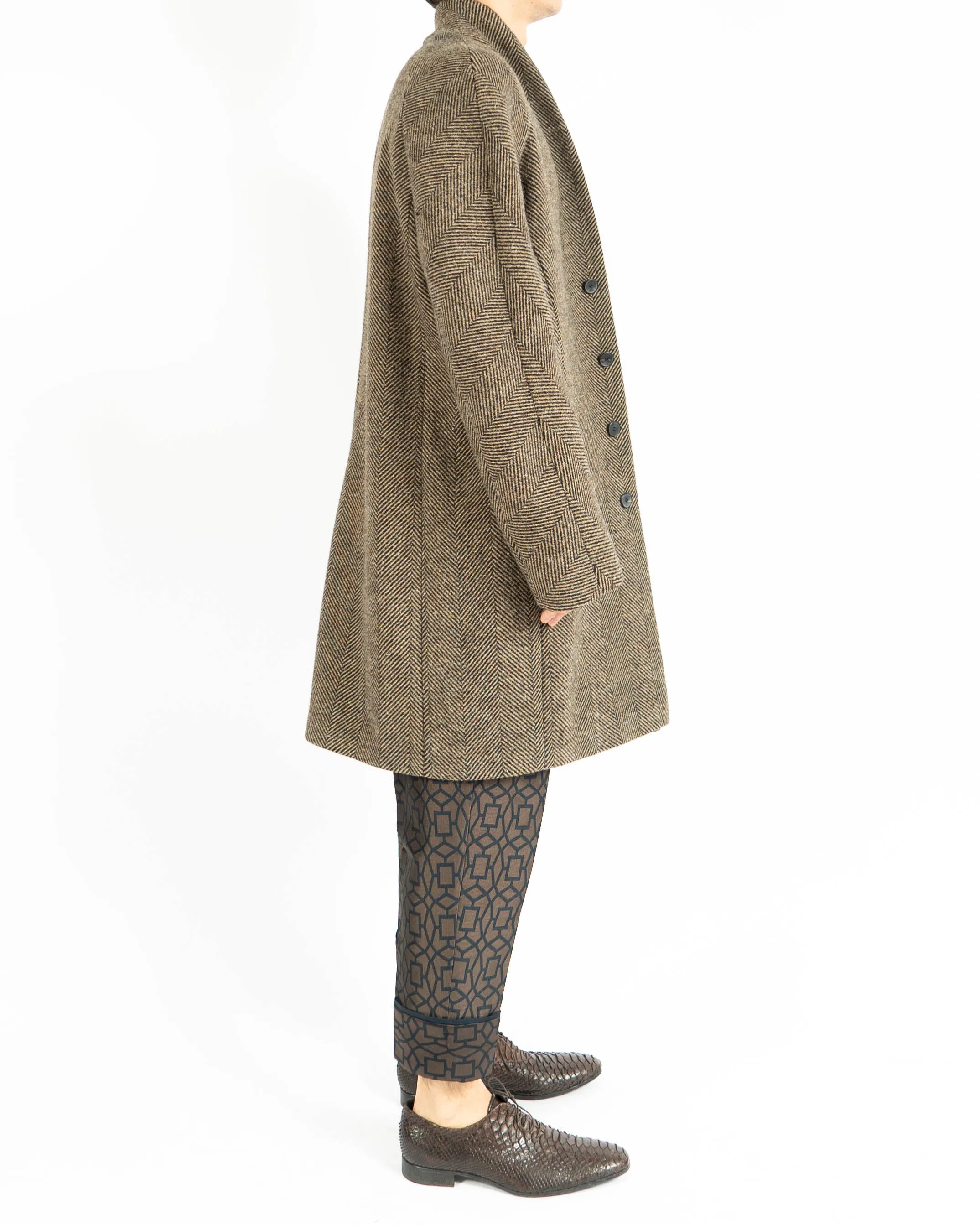 FW15 Brown Wool Chevron Overcoat