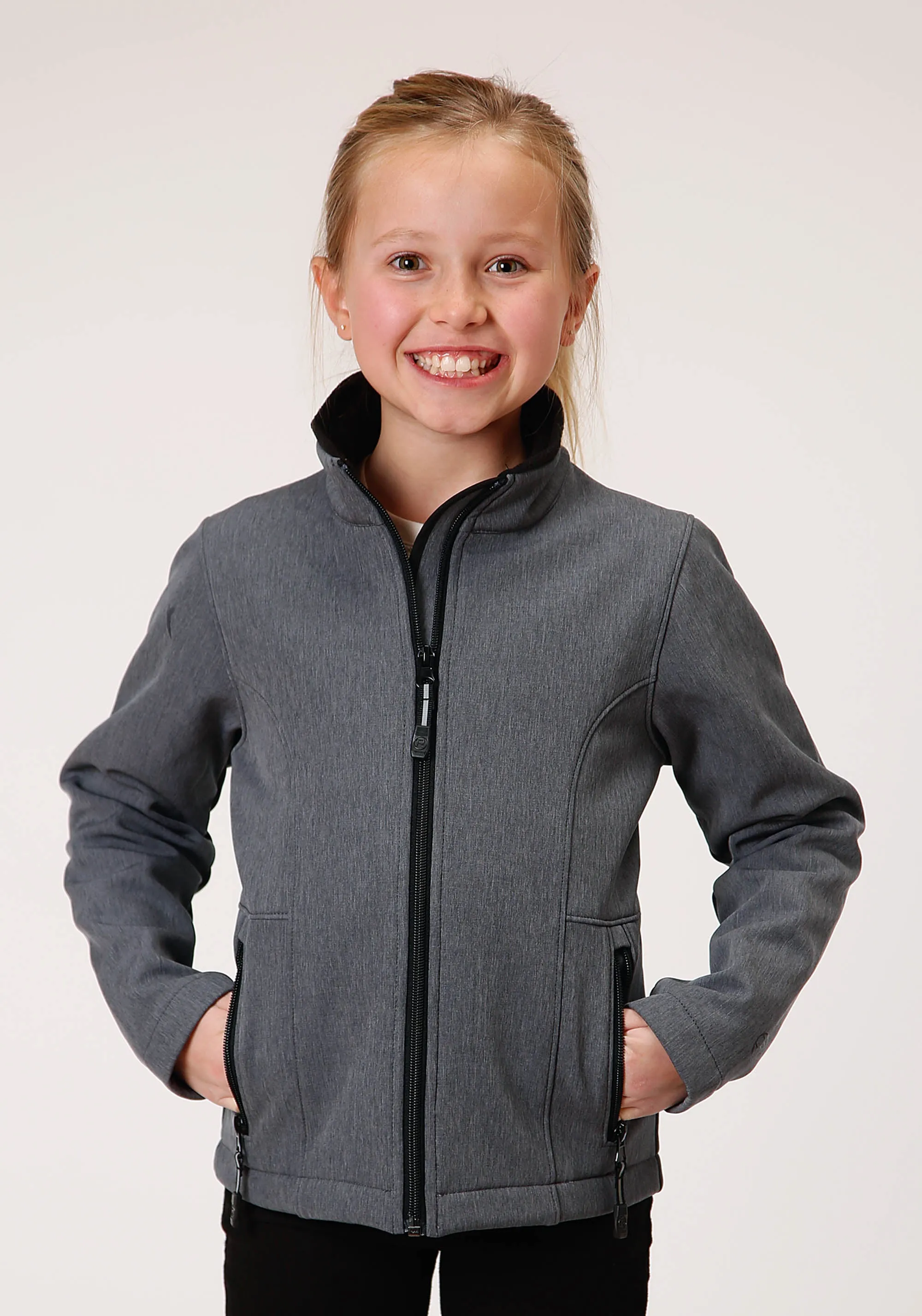GIRLS  HEATHERED GREY SOFTSHELL TECH JACKET