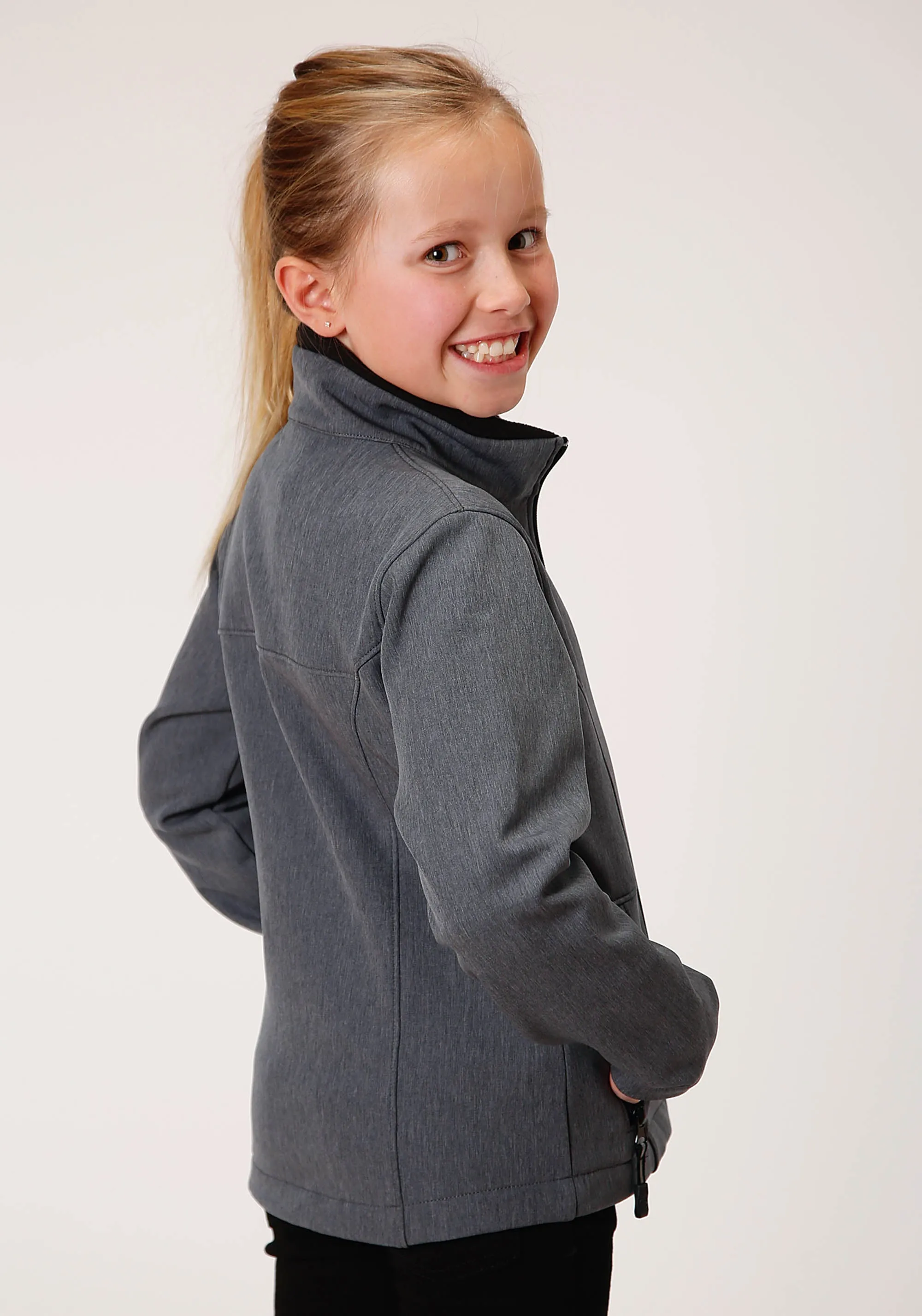 GIRLS  HEATHERED GREY SOFTSHELL TECH JACKET