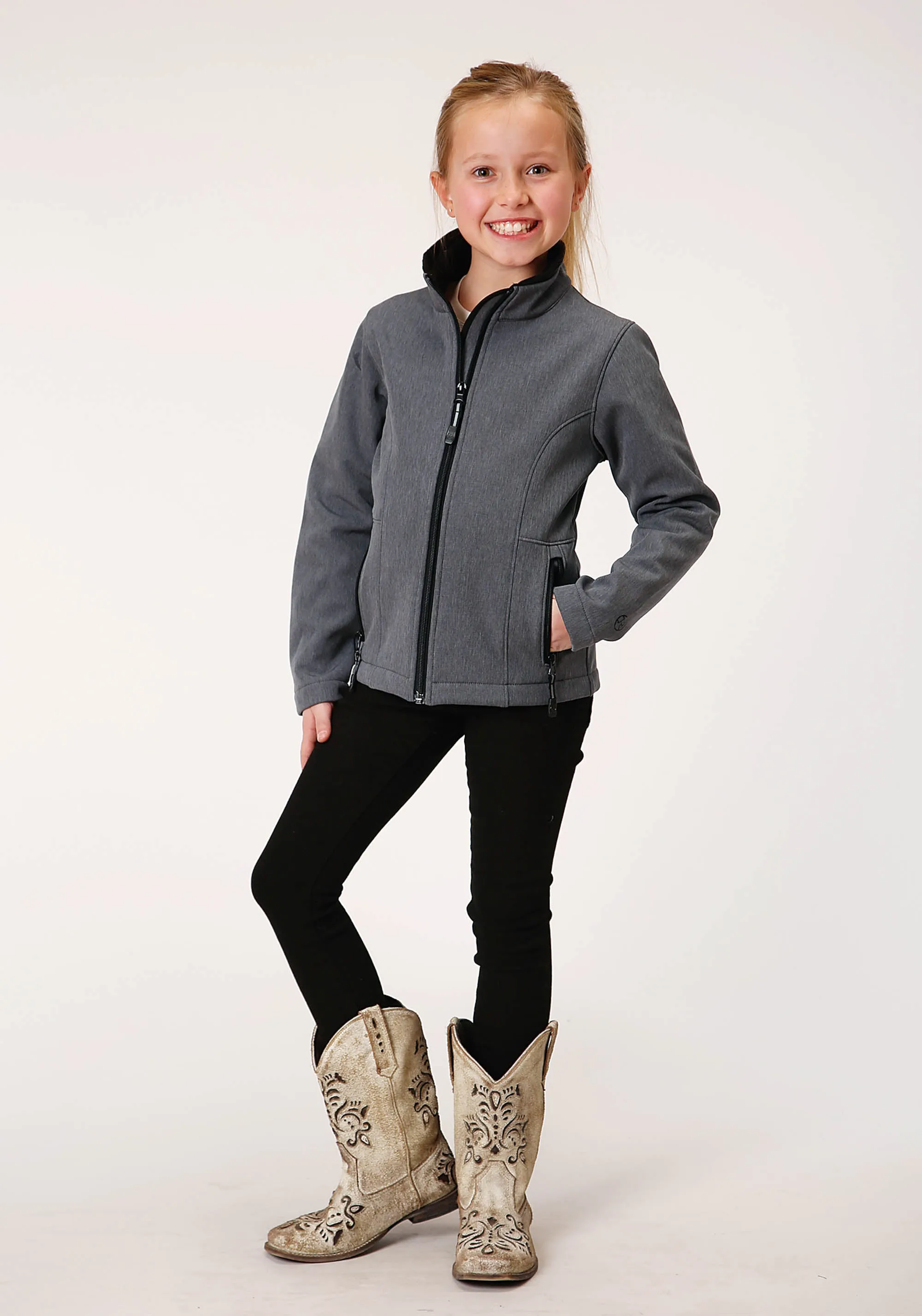 GIRLS  HEATHERED GREY SOFTSHELL TECH JACKET