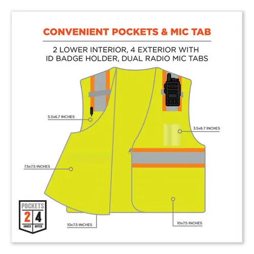 Glowear 8246z-s Single Size Class 2 Two-tone Mesh Vest, Polyester, Large, Lime