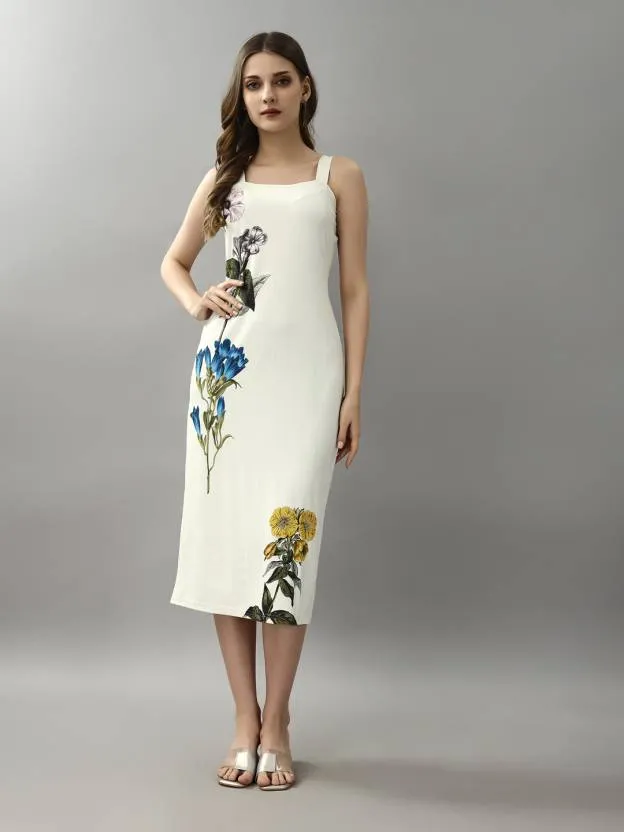 Graceful White Floral Bodycon Dress