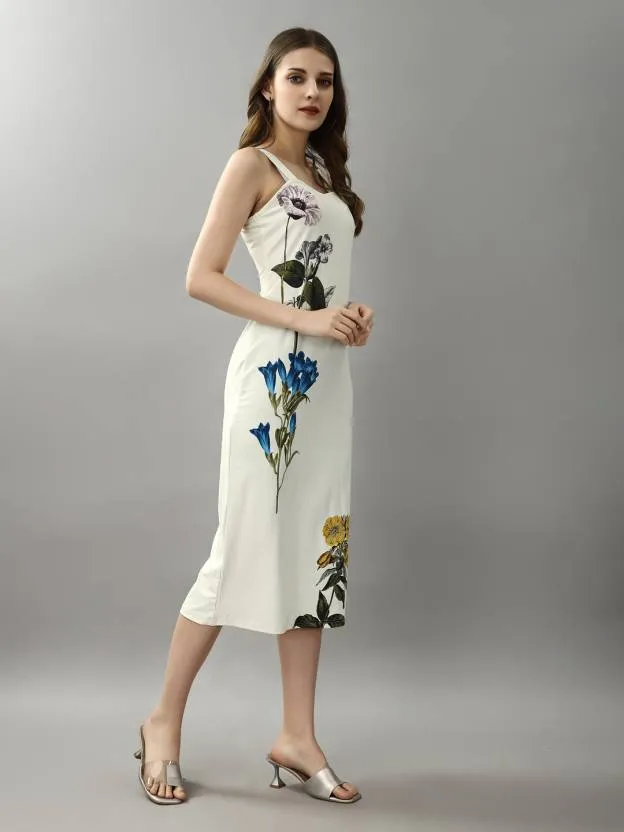 Graceful White Floral Bodycon Dress