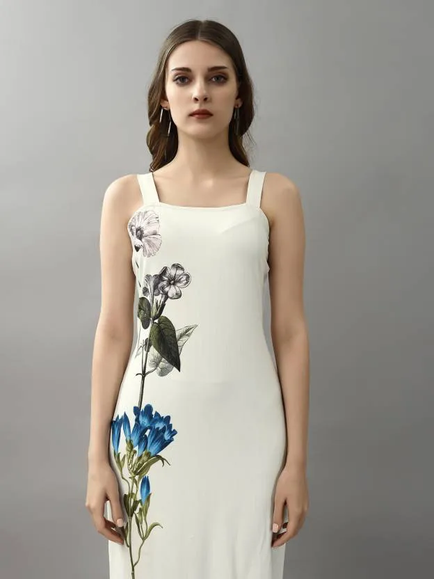 Graceful White Floral Bodycon Dress