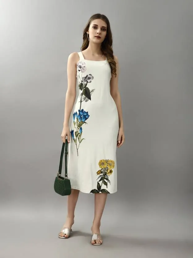 Graceful White Floral Bodycon Dress