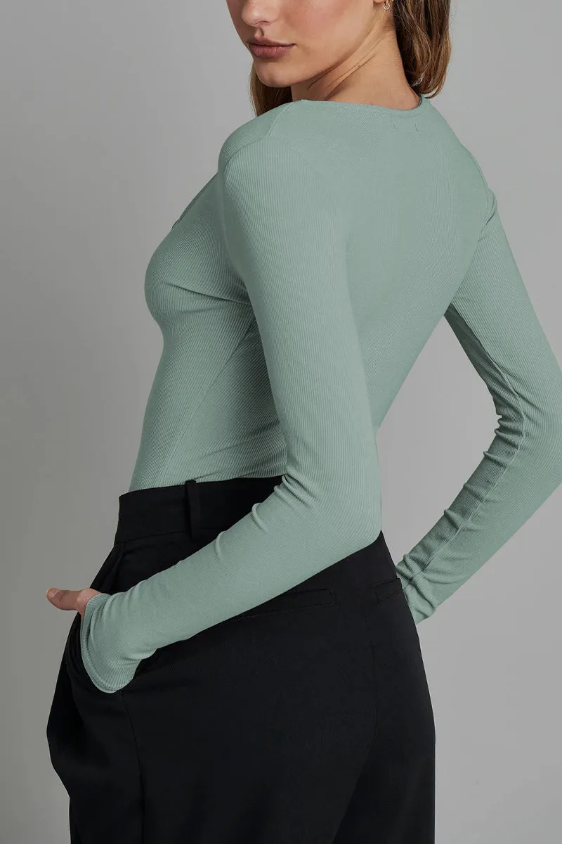 HTQ1391 Button V-neck sweater bodysuit