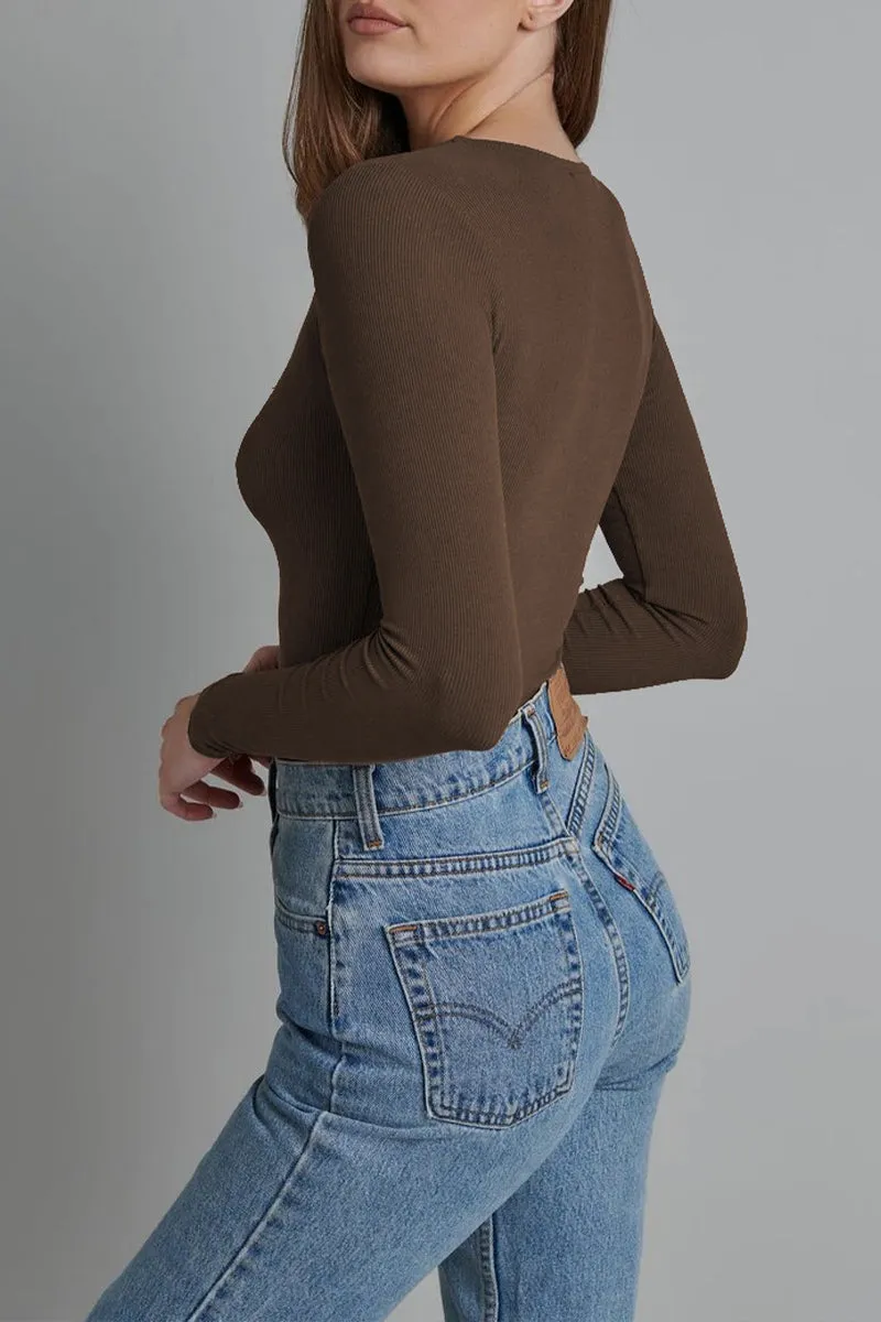 HTQ1391 Button V-neck sweater bodysuit