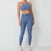 Imitation denim pocket tight adjustable waist with belt sports two-piece set 5colors