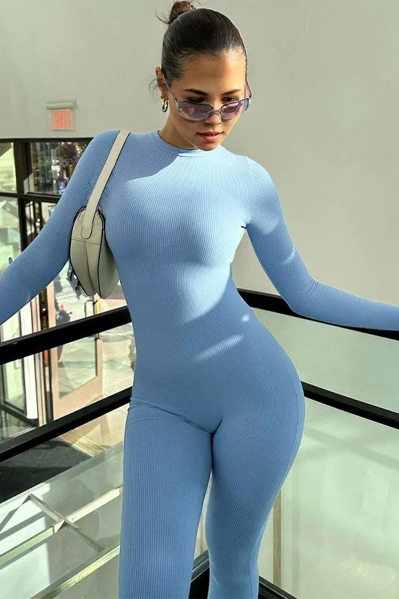 JF753 Ribbed Knit Long Sleeve Jumpsuit