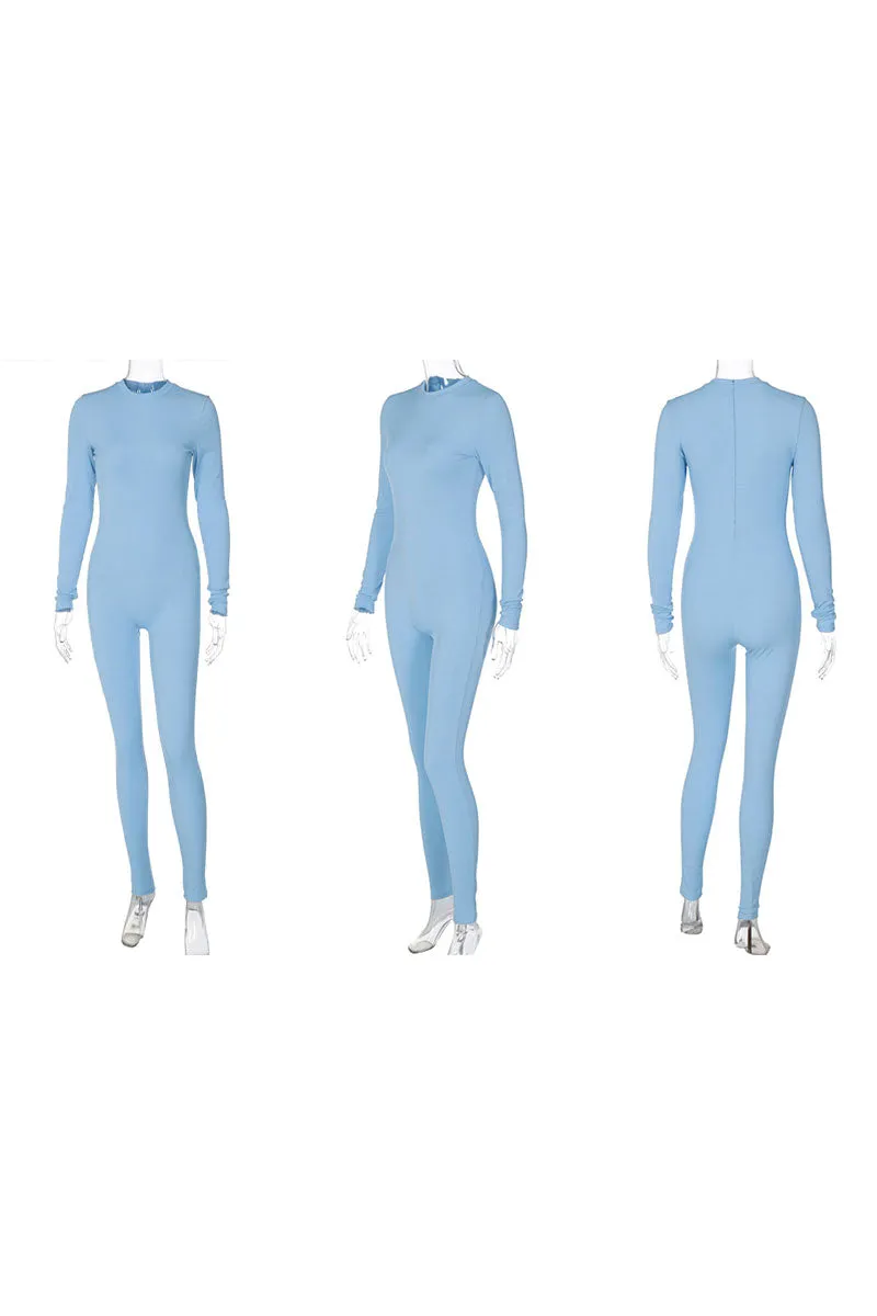 JF753 Ribbed Knit Long Sleeve Jumpsuit