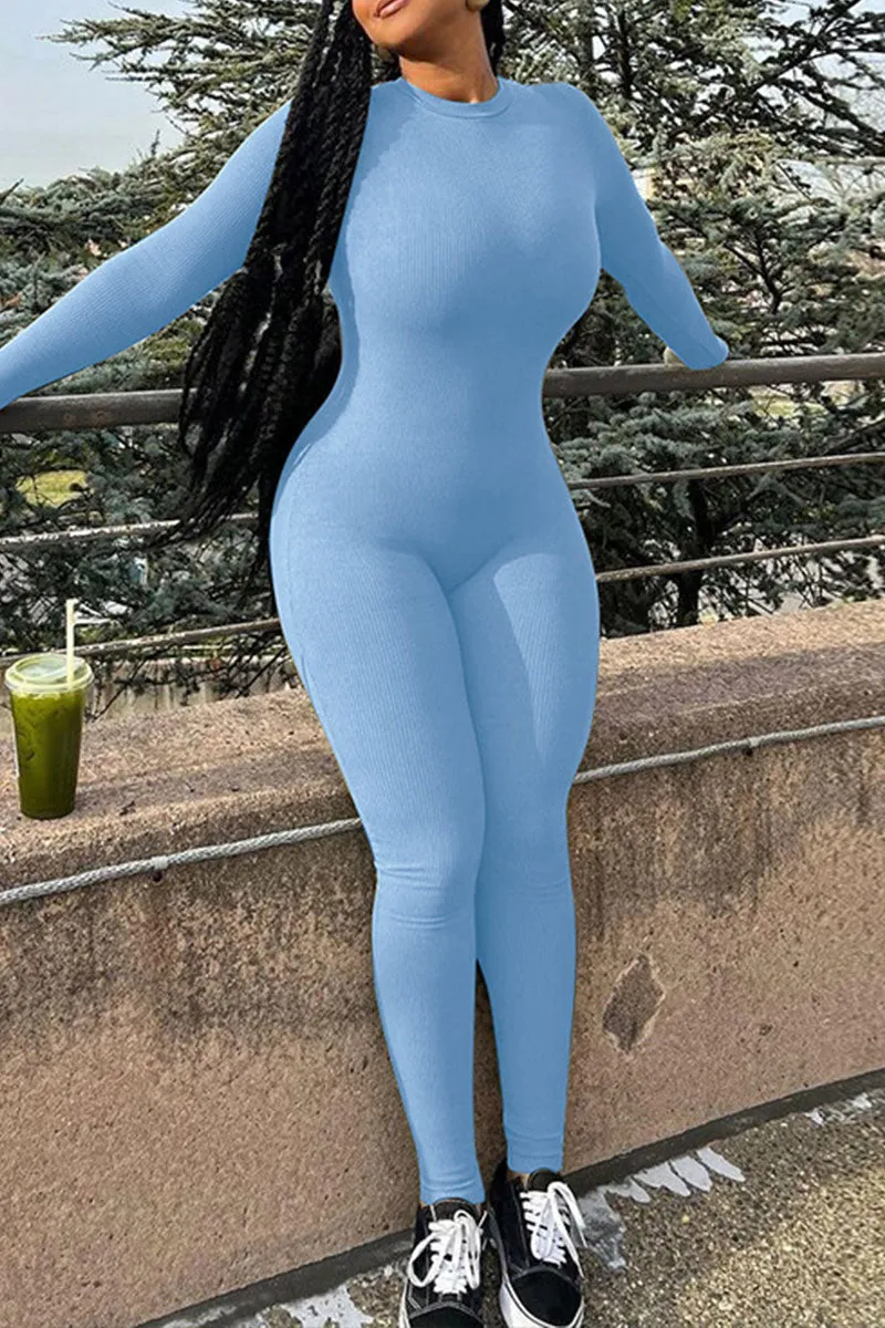 JF753 Ribbed Knit Long Sleeve Jumpsuit