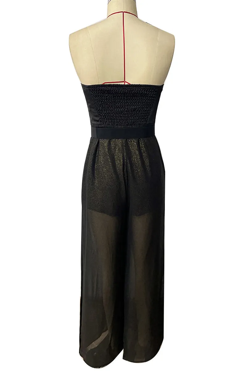 JK0507 Mesh Wide Leg Jumpsuits